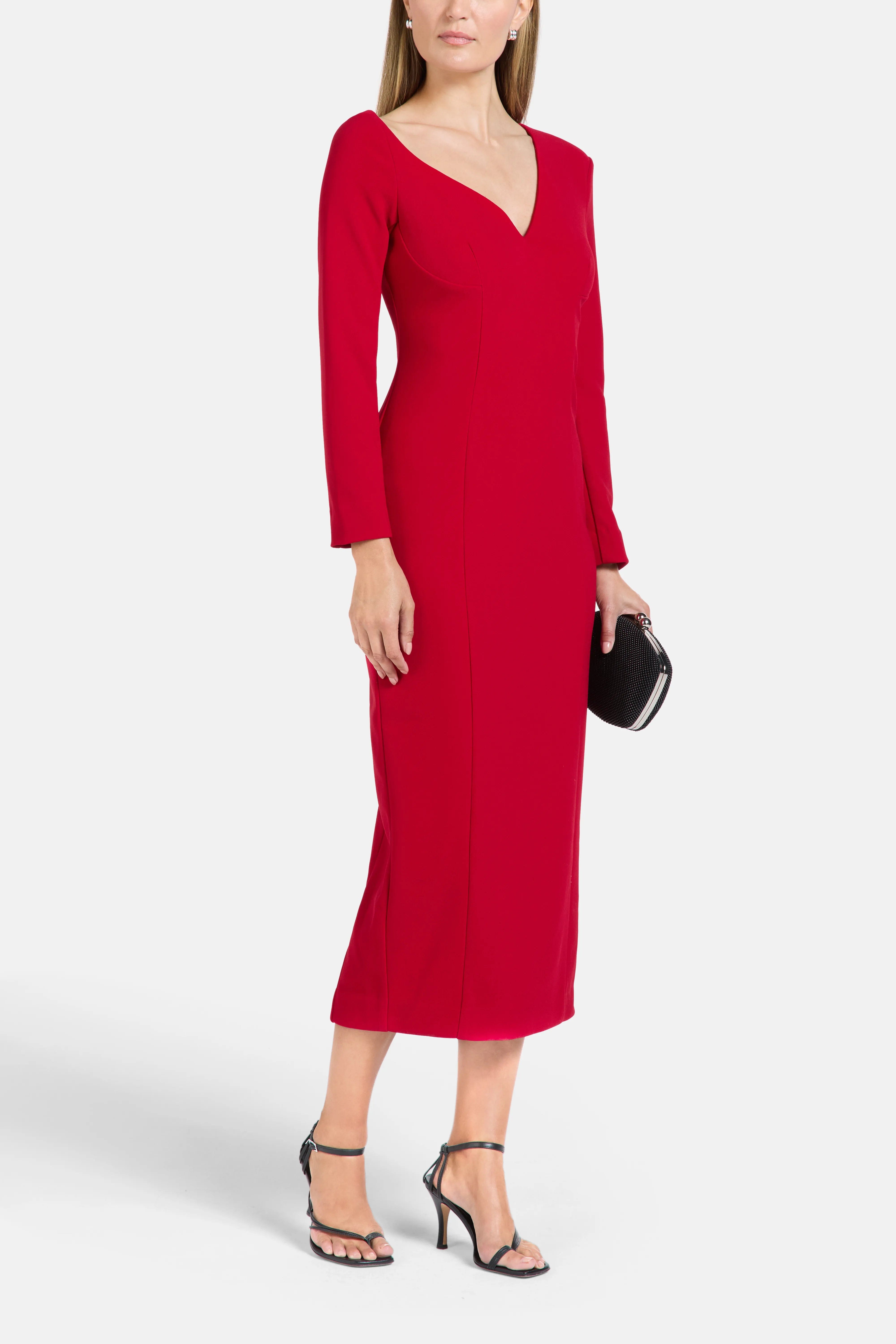Florence & Fortitude Bennet Asymmetric Midi Dress in Red