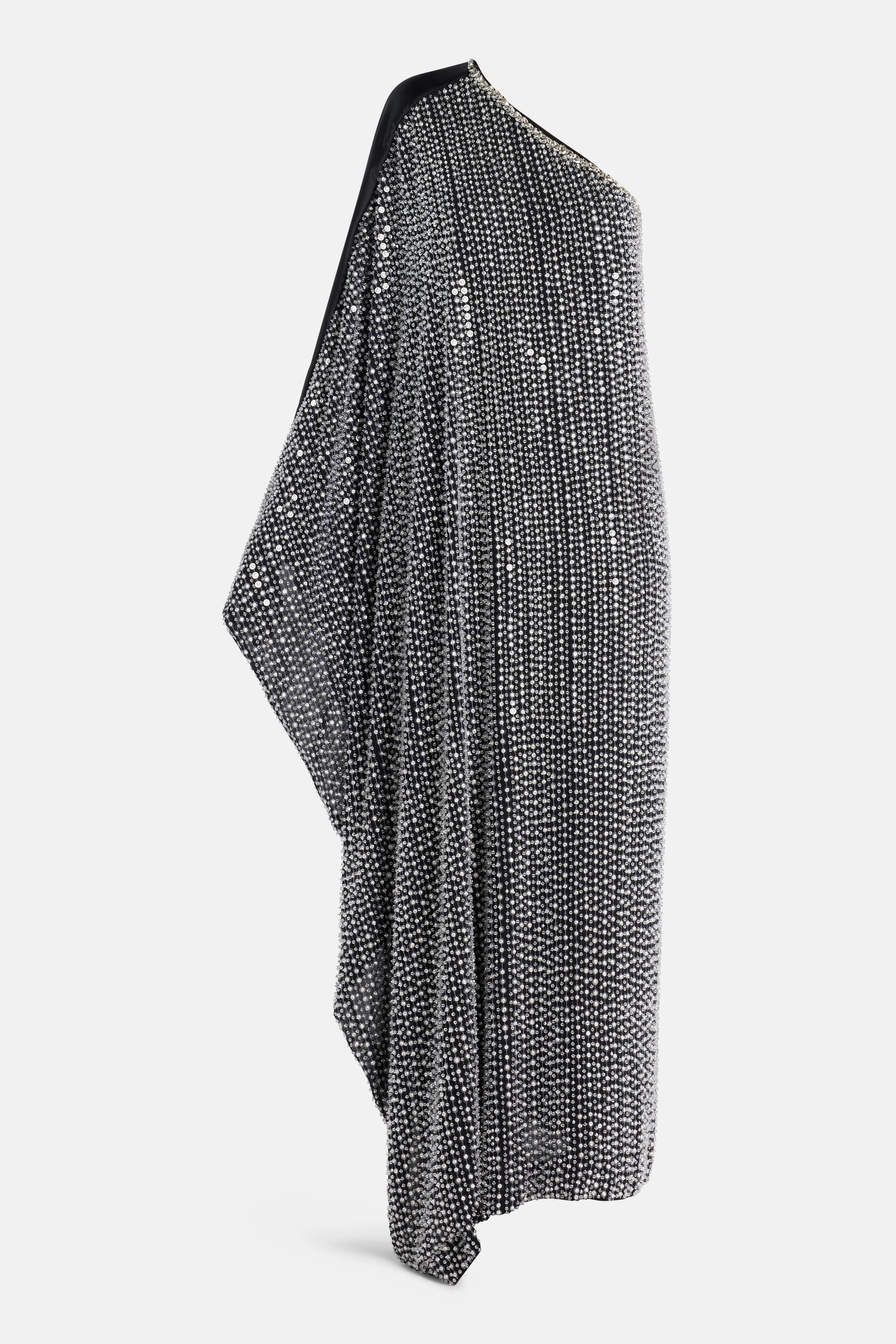 Ilta Nico Sequin One Shoulder Evening Dress in Black