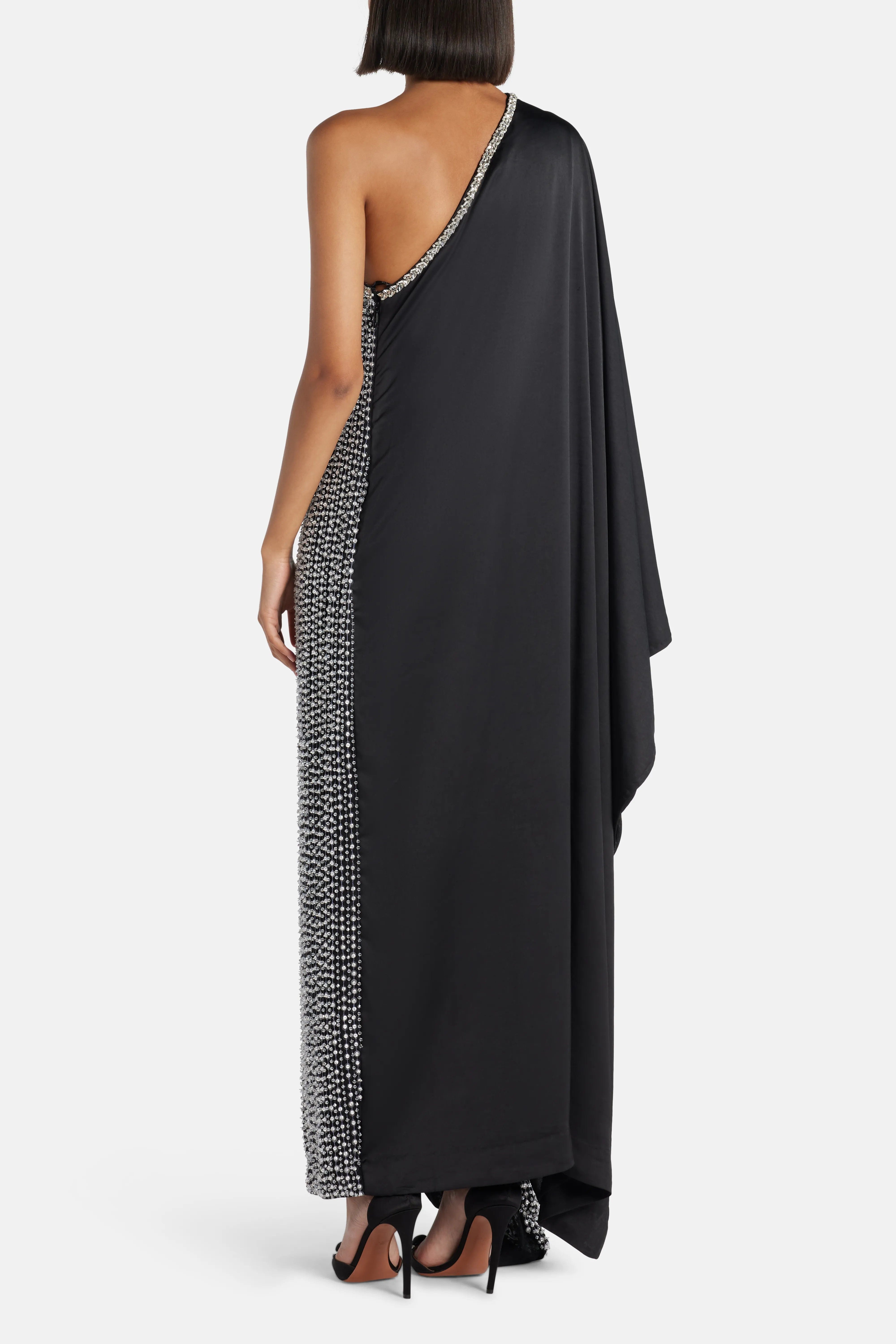 Ilta Nico Sequin One Shoulder Evening Dress in Black
