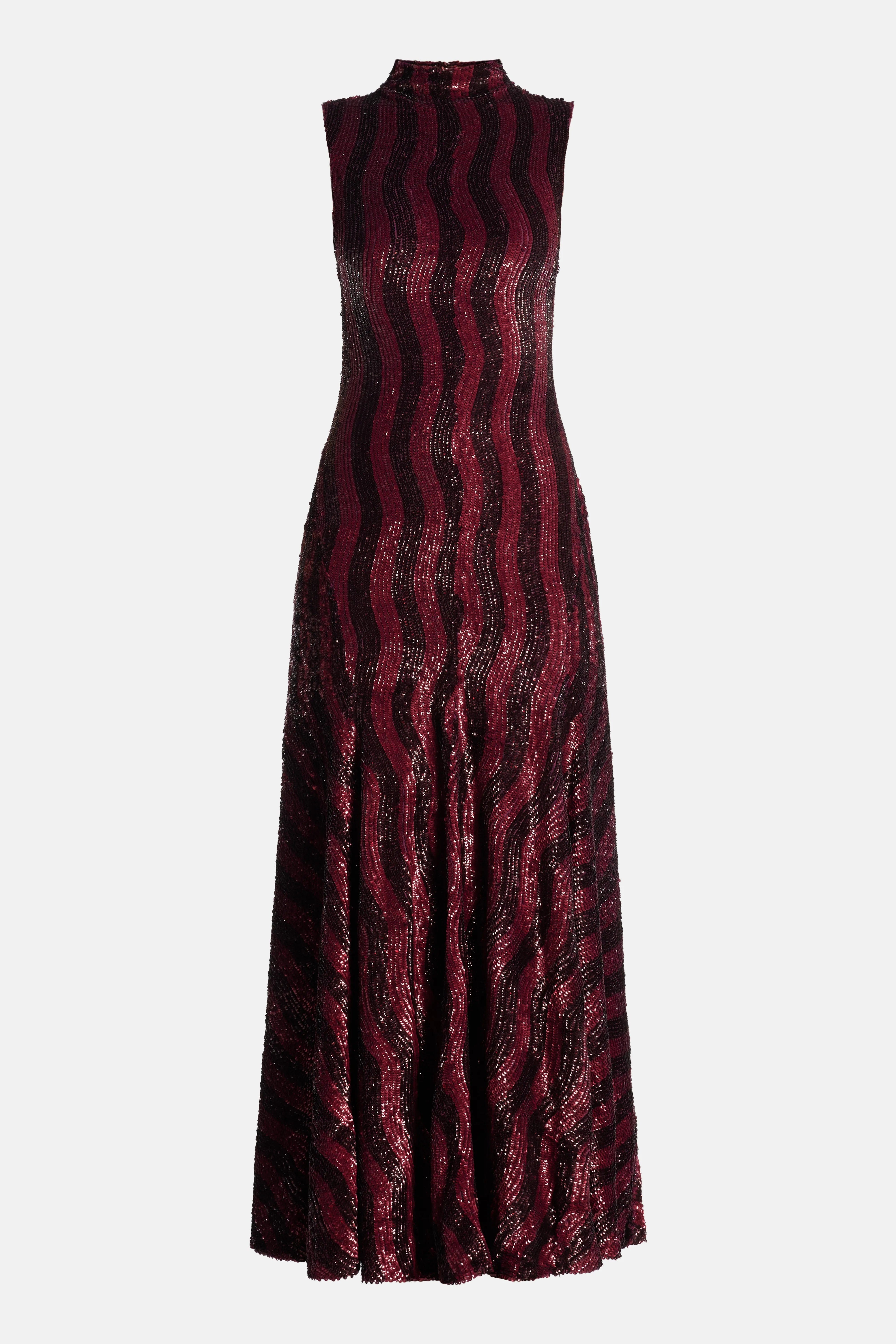 Ilta Leonie Sequin Sleeveless Evening Dress in Burgundy