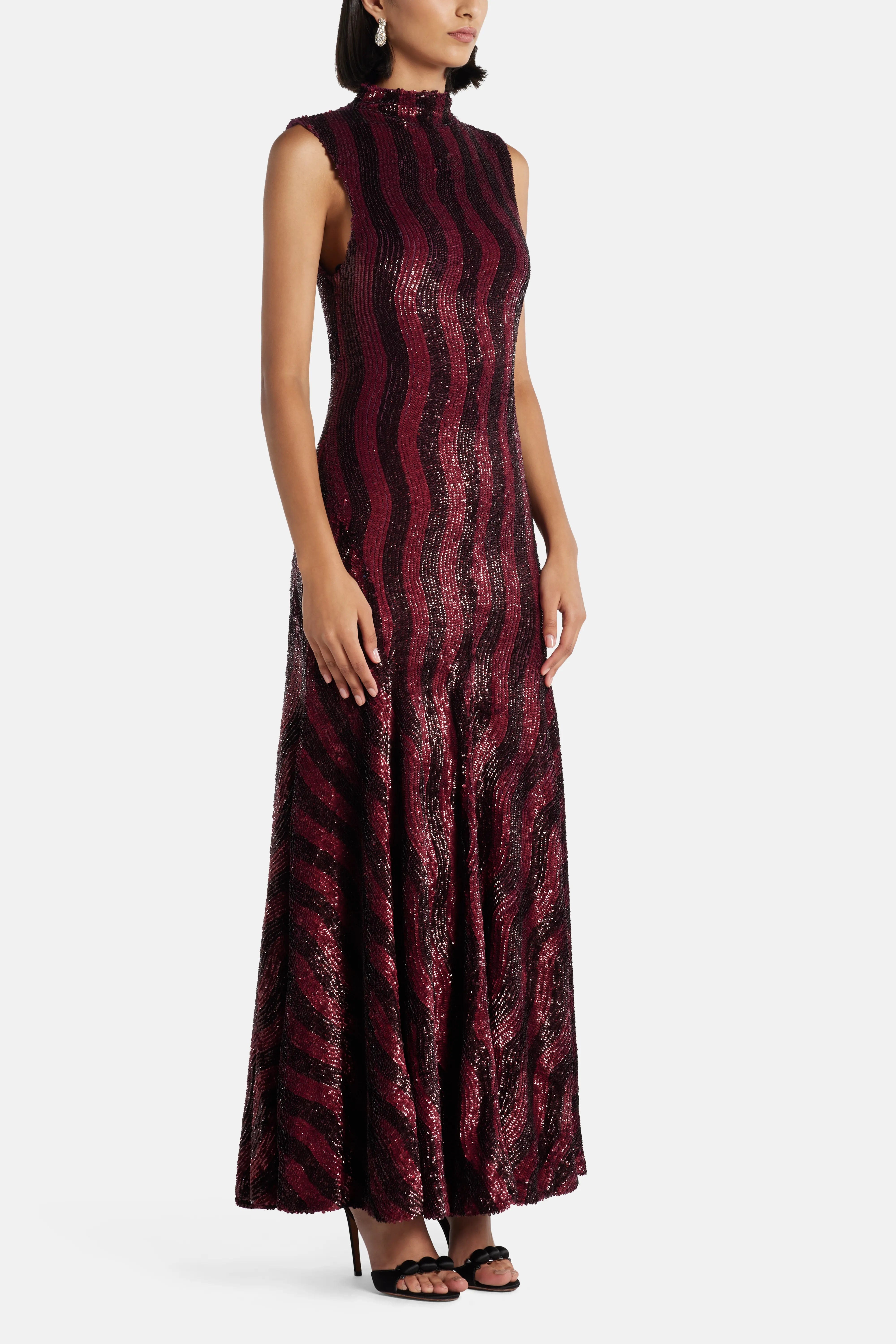 Ilta Leonie Sequin Sleeveless Evening Dress in Burgundy