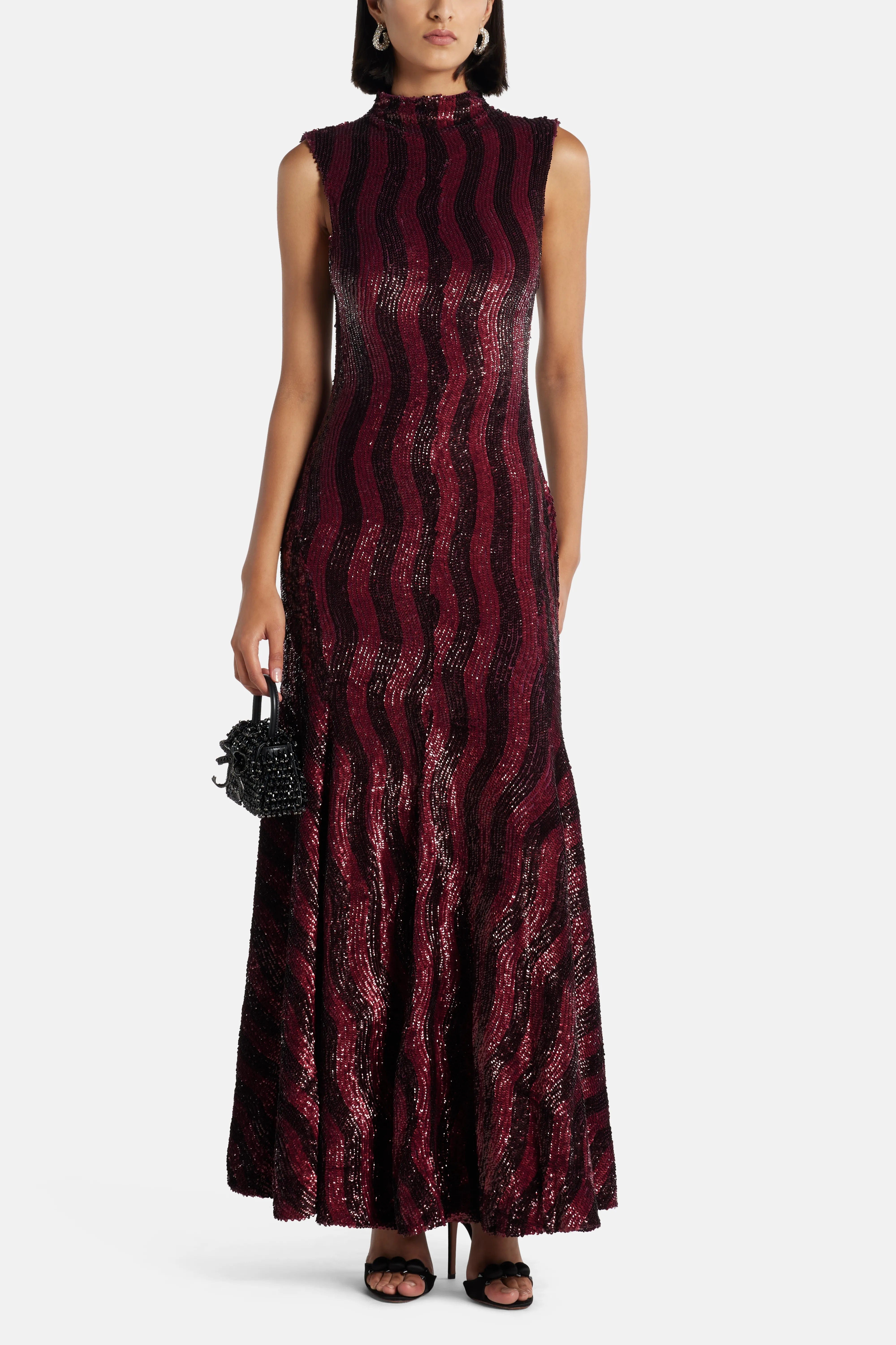 Ilta Leonie Sequin Sleeveless Evening Dress in Burgundy