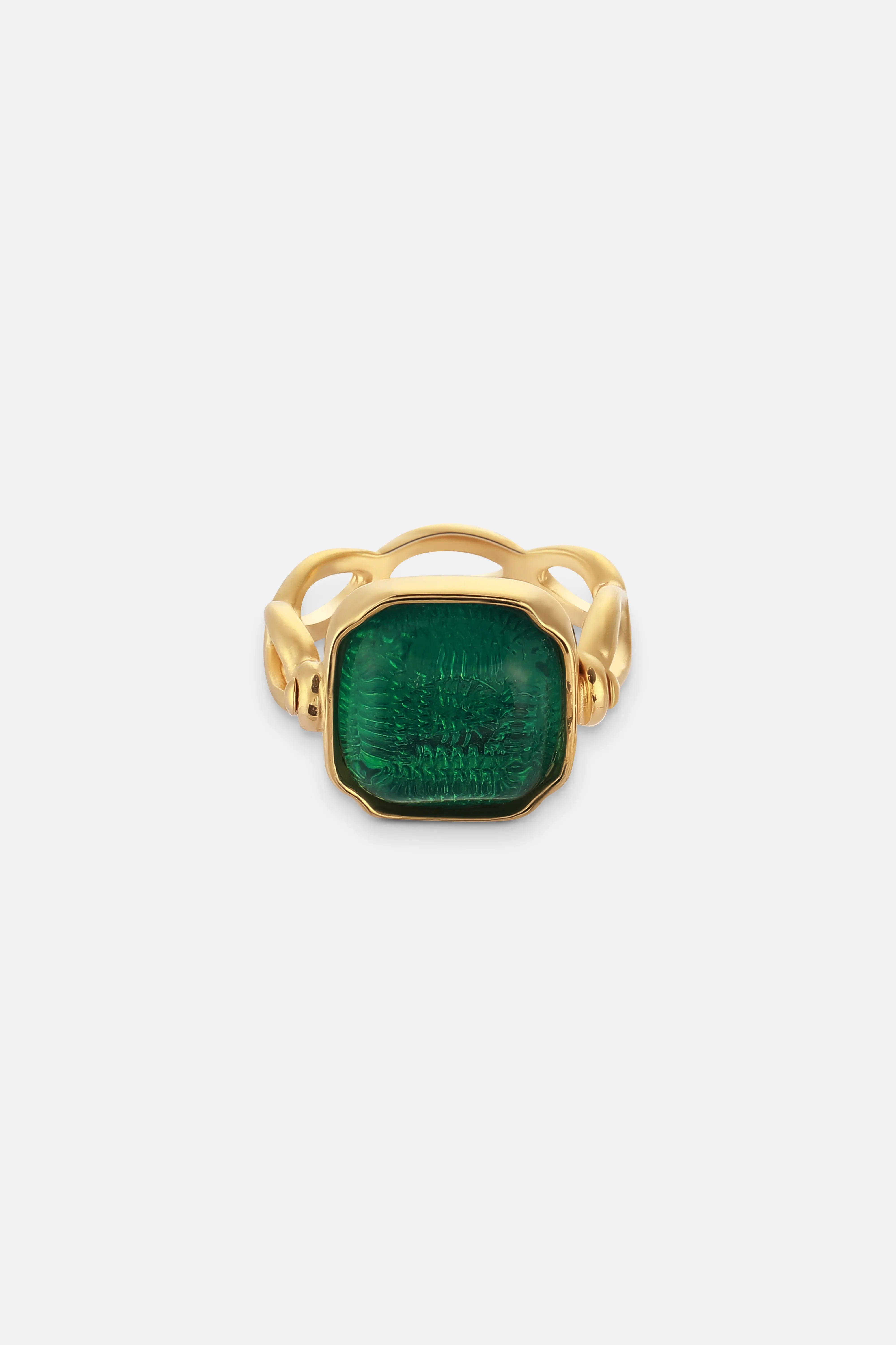 GOOSSENS PARIS Squared Cabochons Ring in Green
