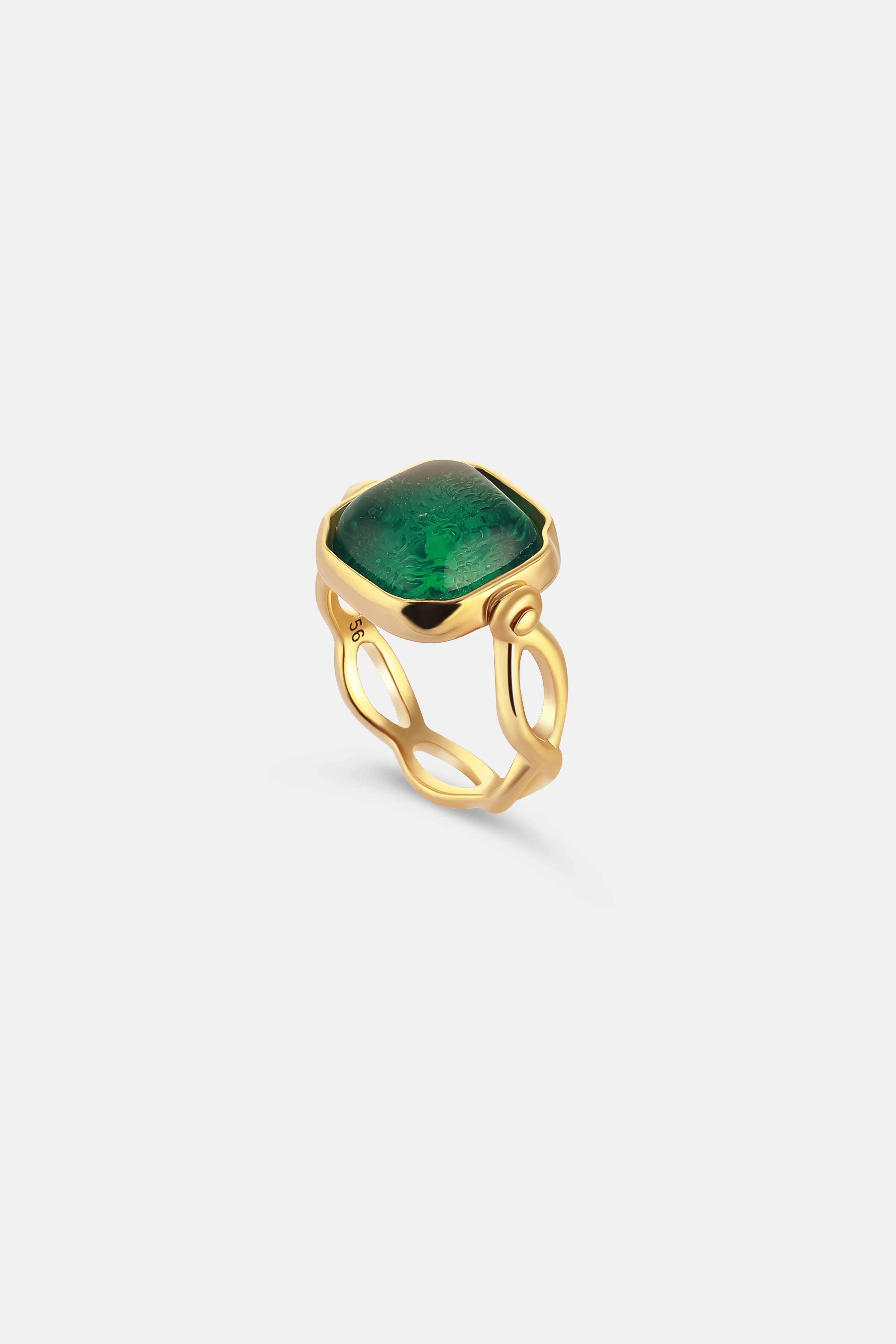 GOOSSENS PARIS Squared Cabochons Ring in Green