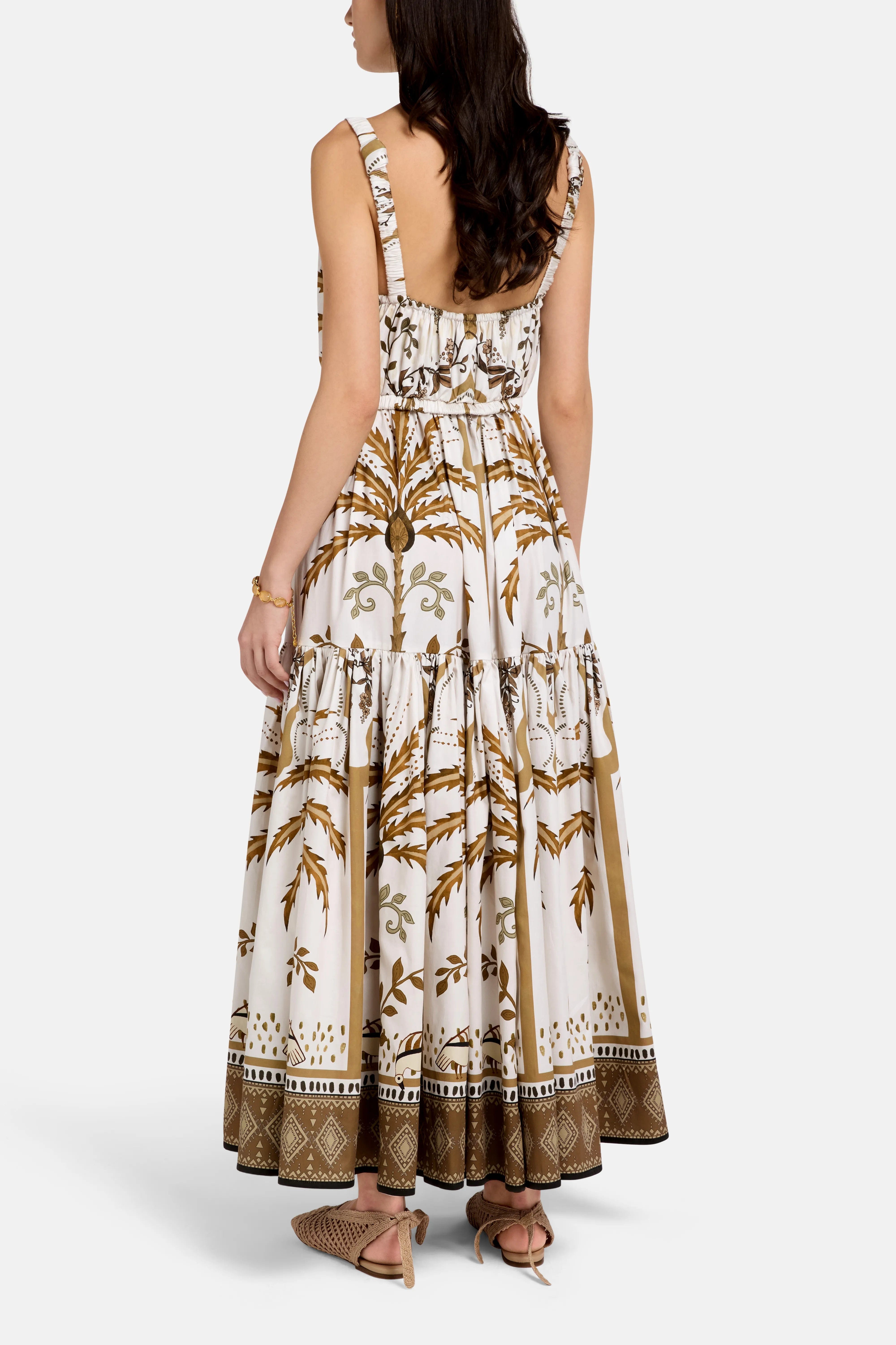 Vasiliki Greta Sleeveless Flared Cotton Midi Dress in Beige