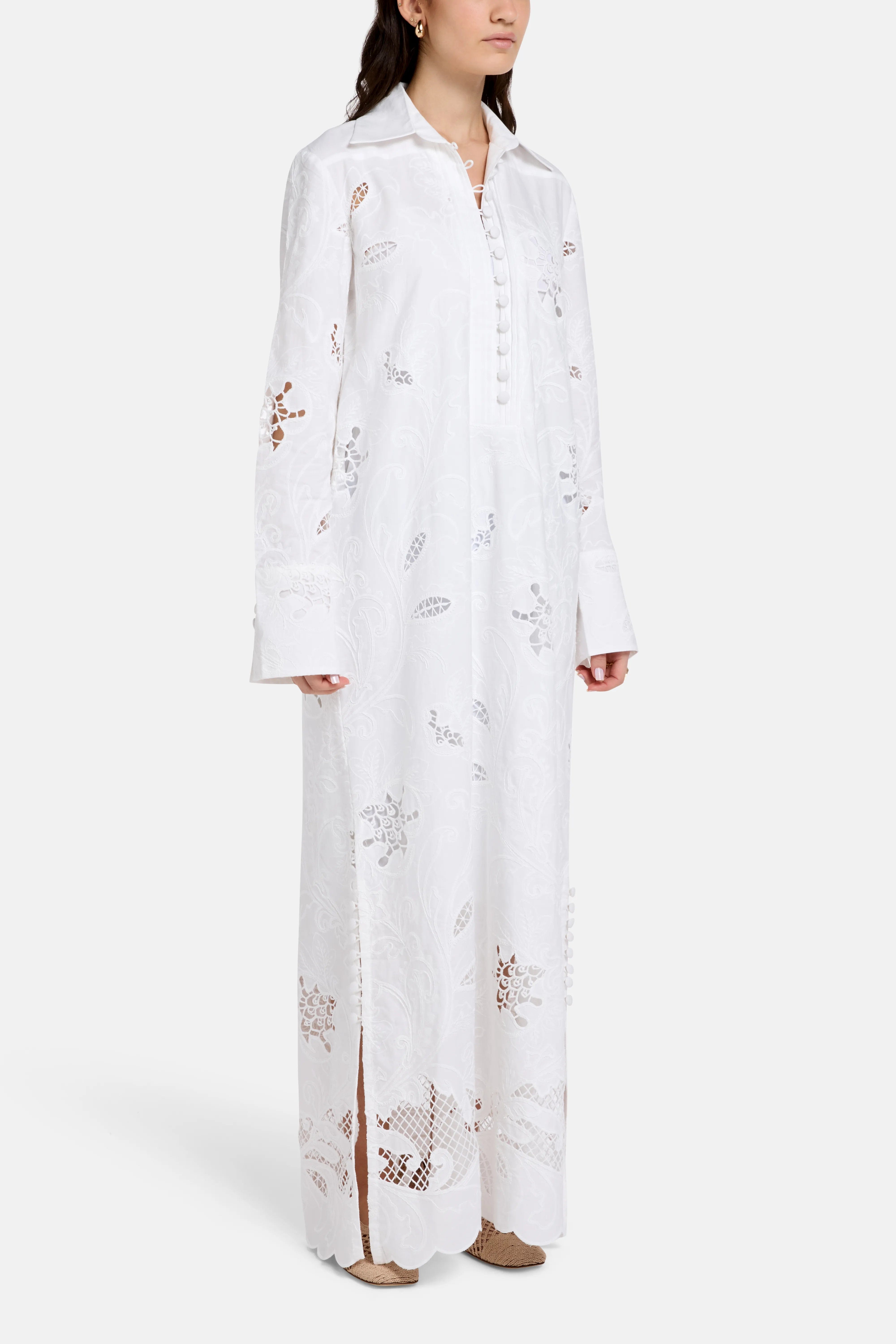 Vasiliki Lana Embroidered Cotton Maxi Dress in White