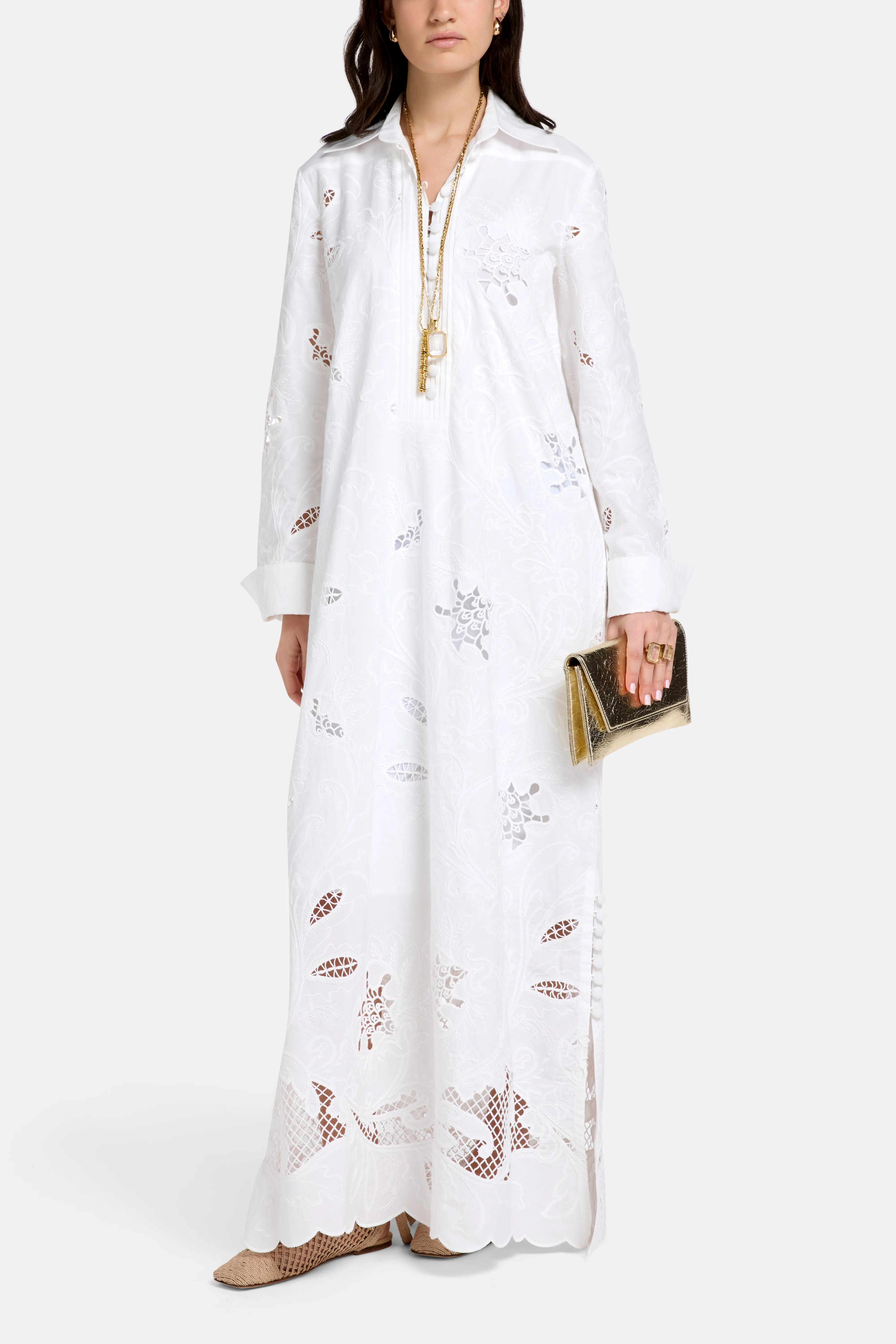 Vasiliki Lana Embroidered Cotton Maxi Dress in White