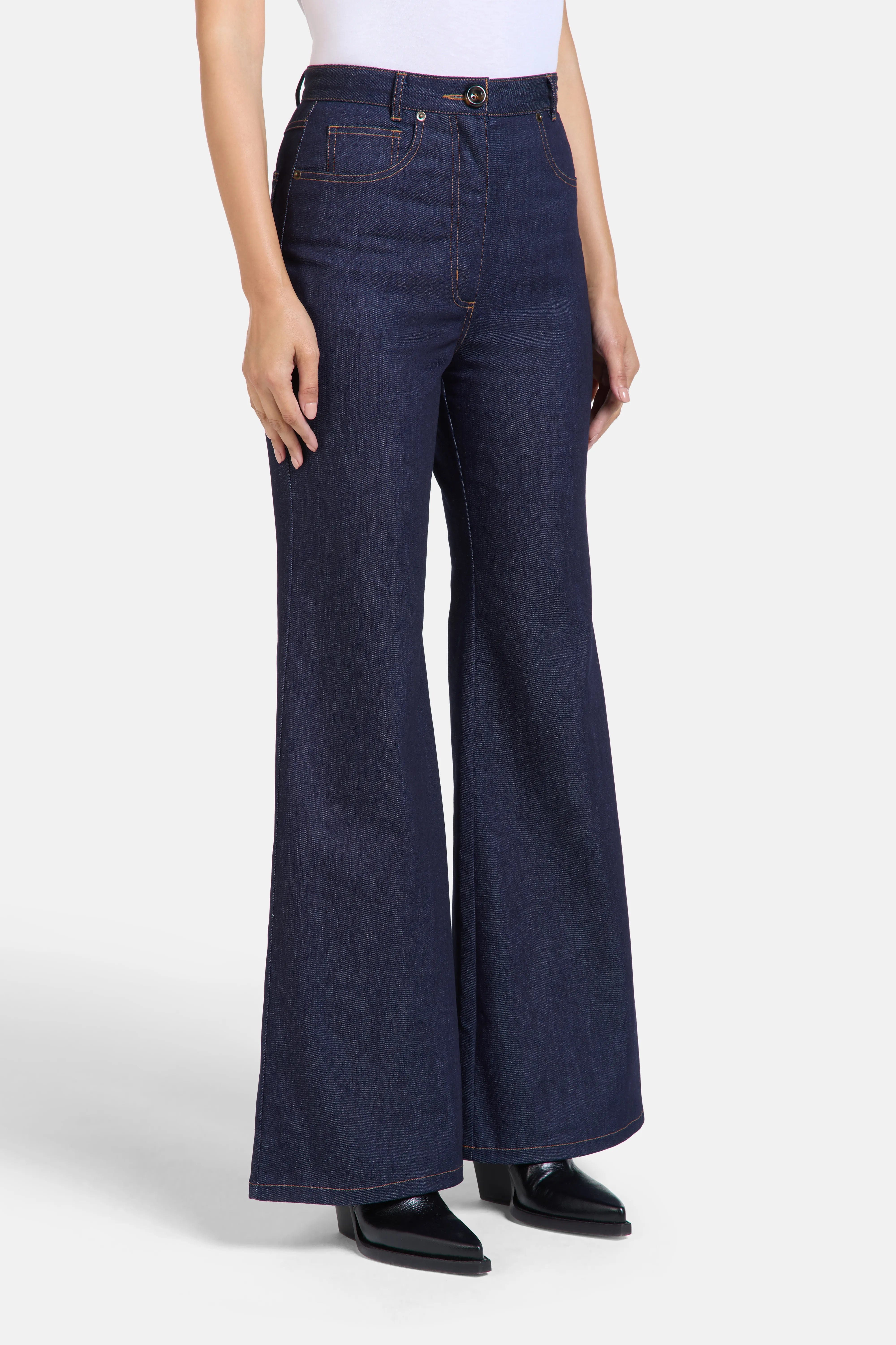 Florence & Fortitude Pamela Denim Cotton Flared Jeans in Blue