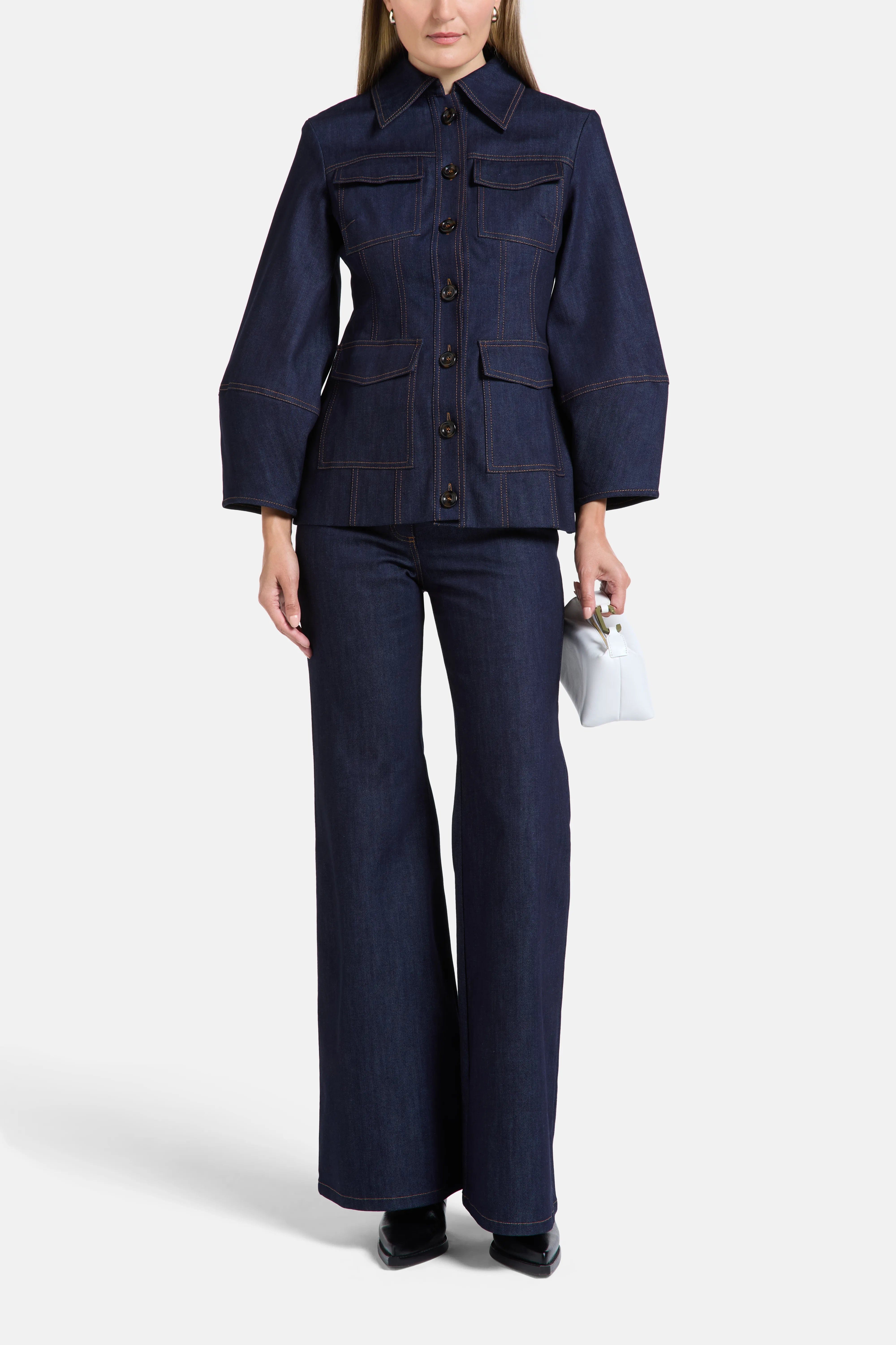 Florence & Fortitude Pamela Denim Cotton Flared Jeans in Blue