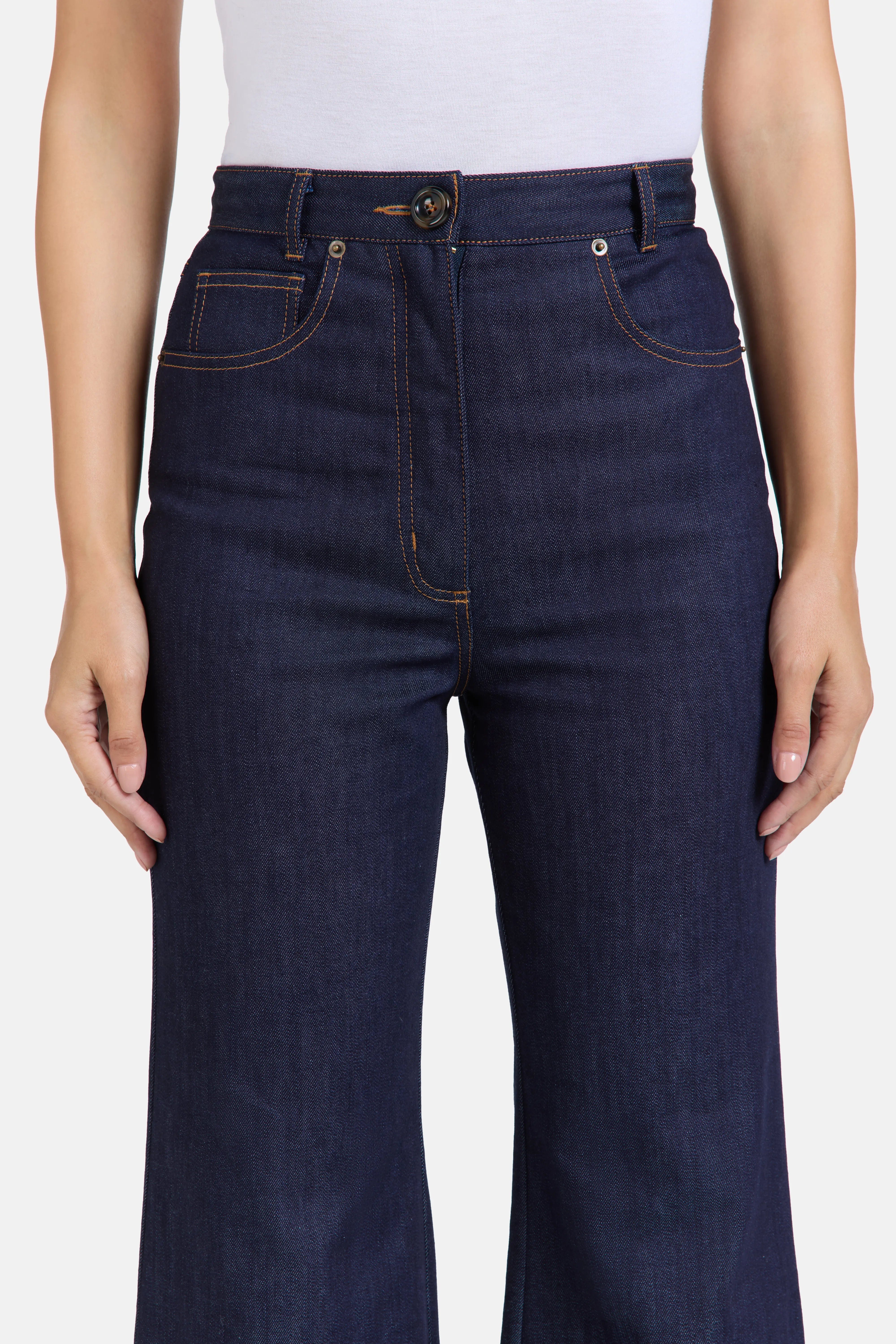 Florence & Fortitude Pamela Denim Cotton Flared Jeans in Blue