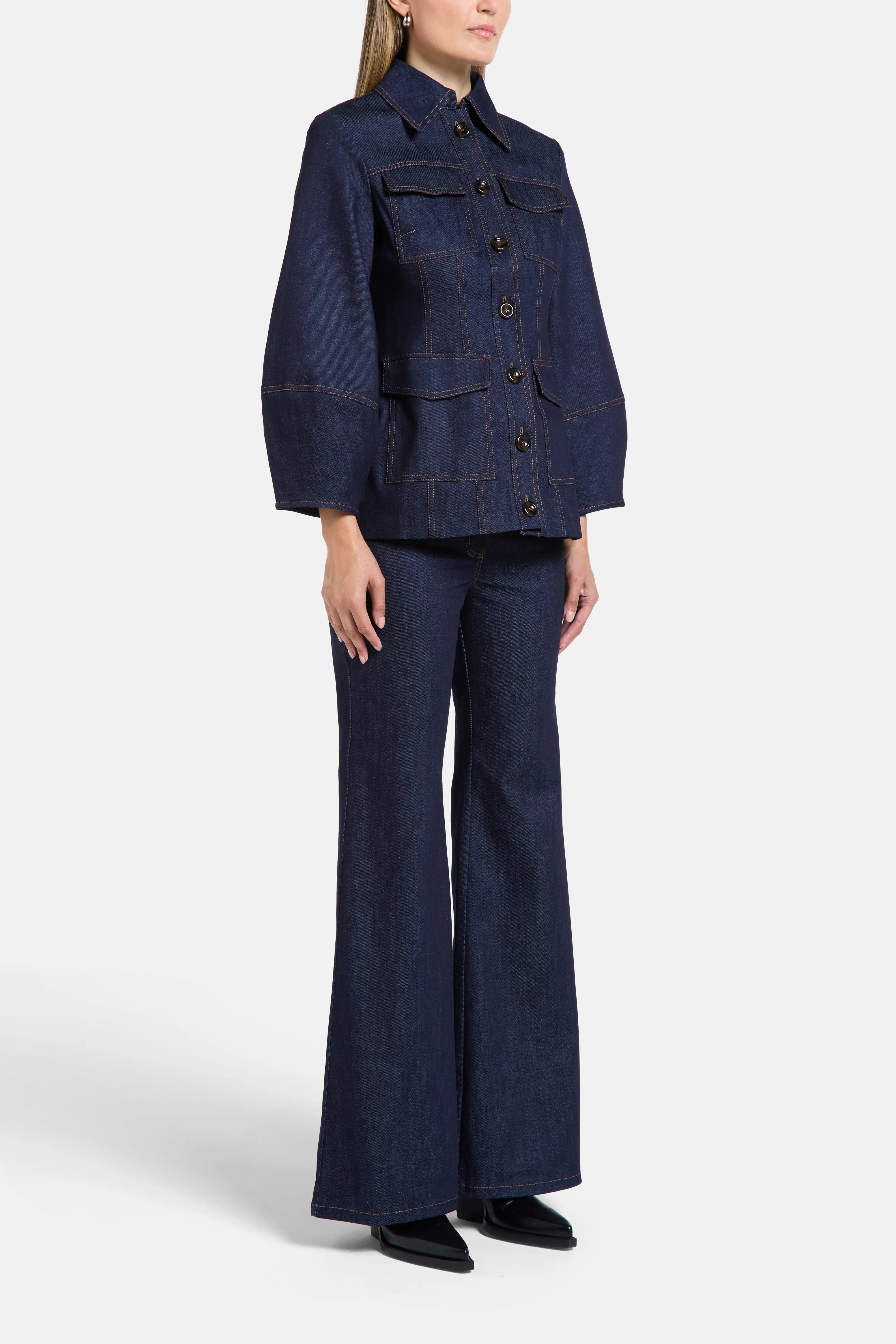 Florence & Fortitude Florence Puff Sleeves Denim Cotton Jacket in Blue