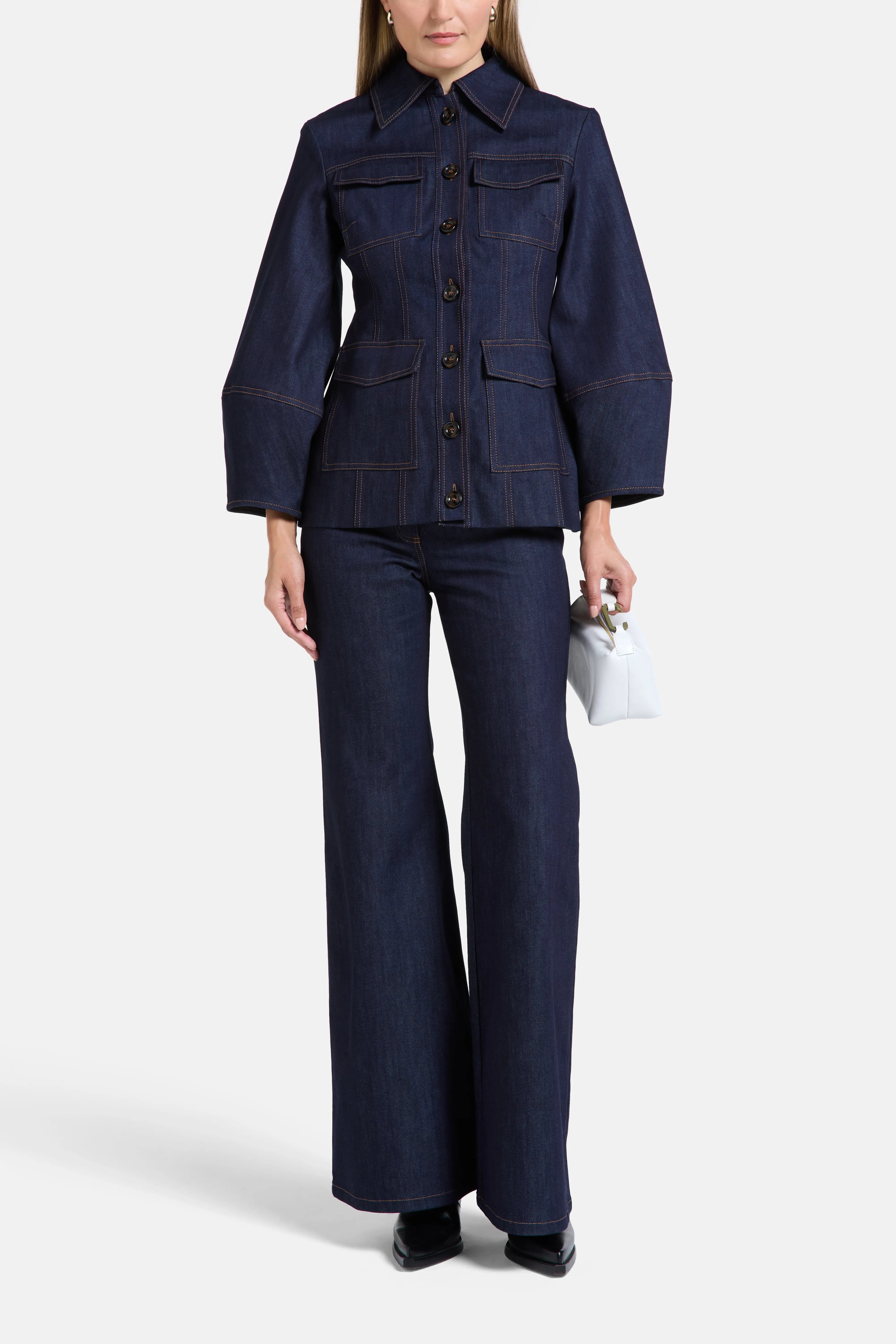 Florence & Fortitude Florence Puff Sleeves Denim Cotton Jacket in Blue