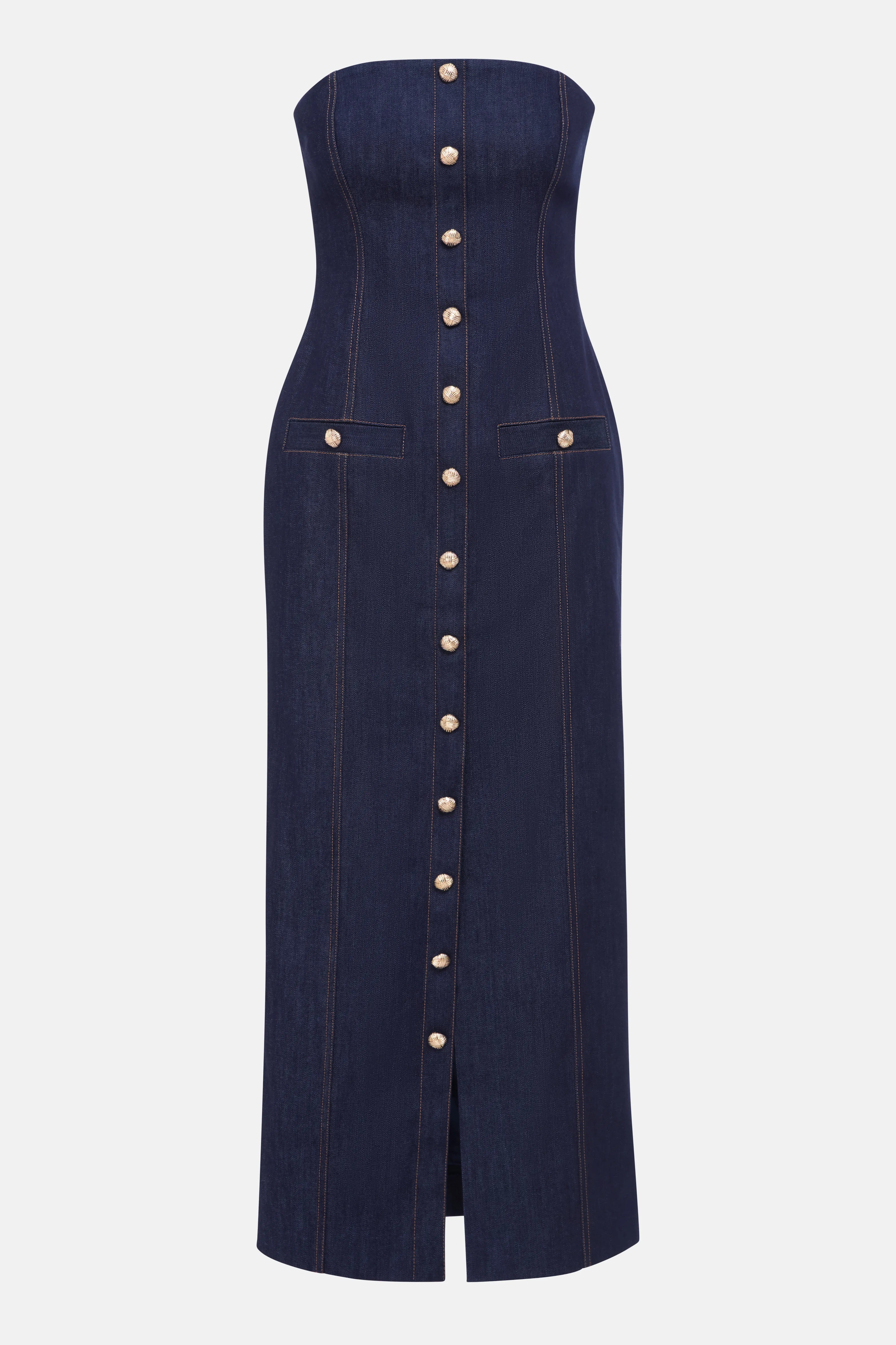 Florence & Fortitude Gigi Denim Cotton Midi Dress in Blue