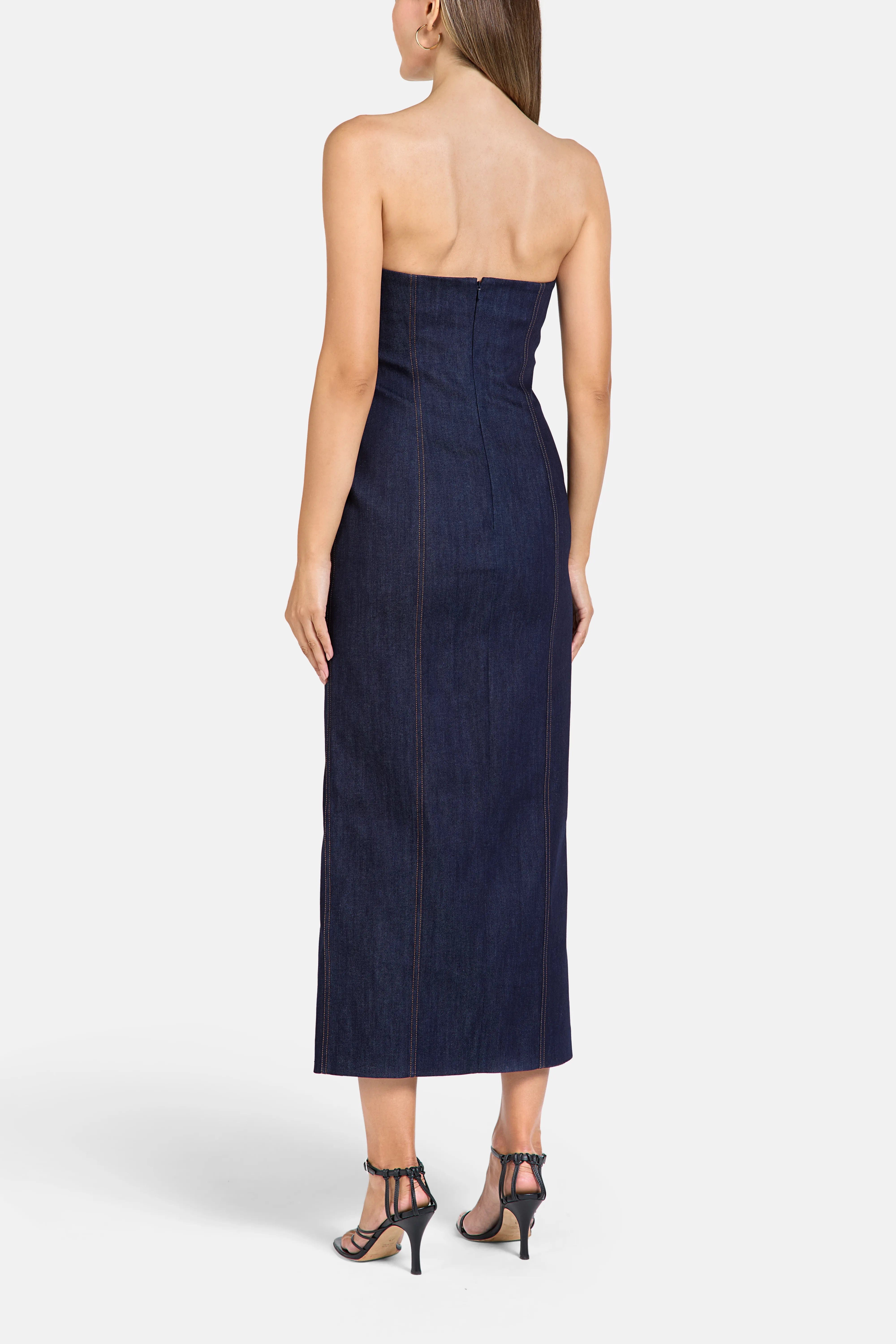 Florence & Fortitude Gigi Denim Cotton Midi Dress in Blue