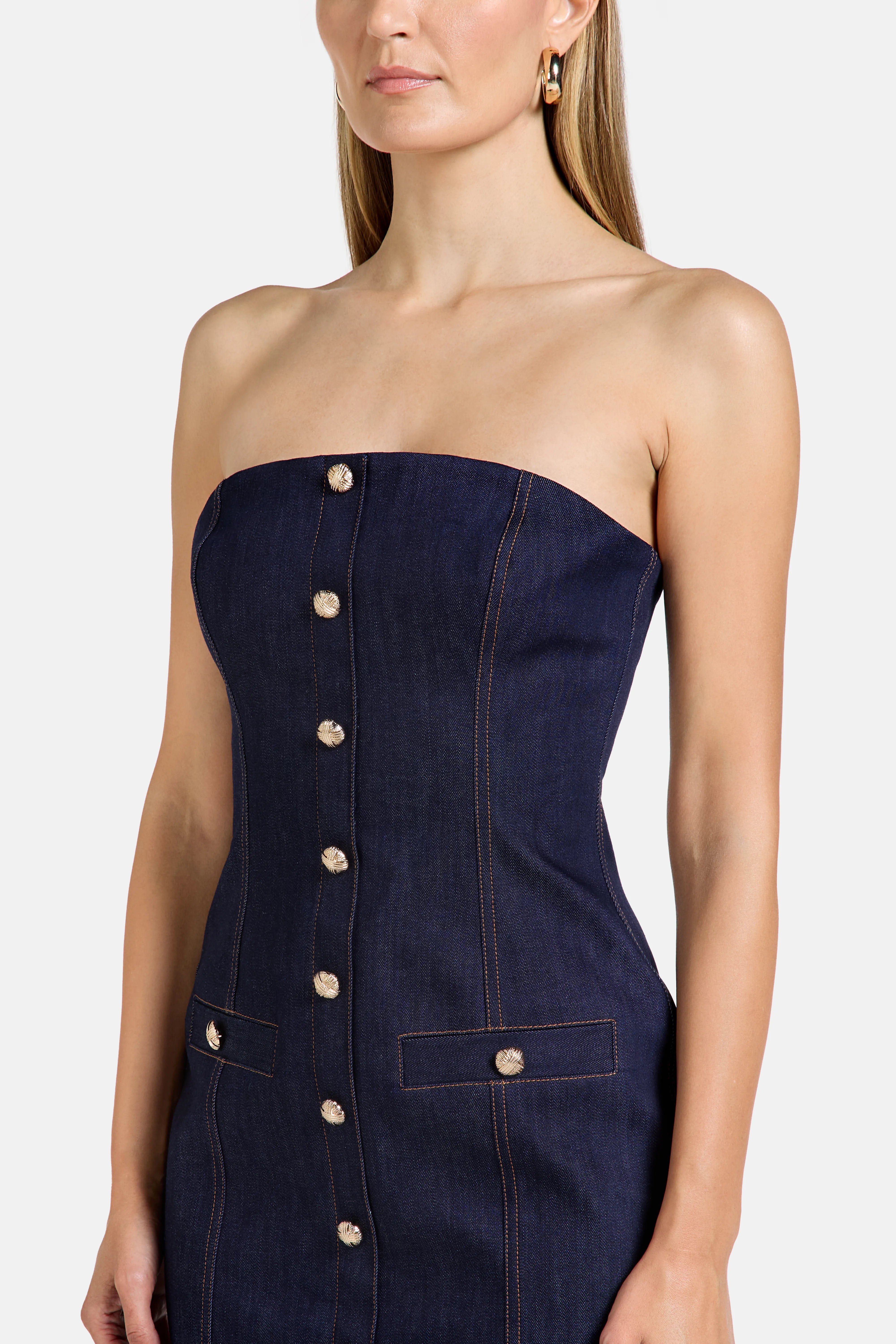 Florence & Fortitude Gigi Denim Cotton Midi Dress in Blue