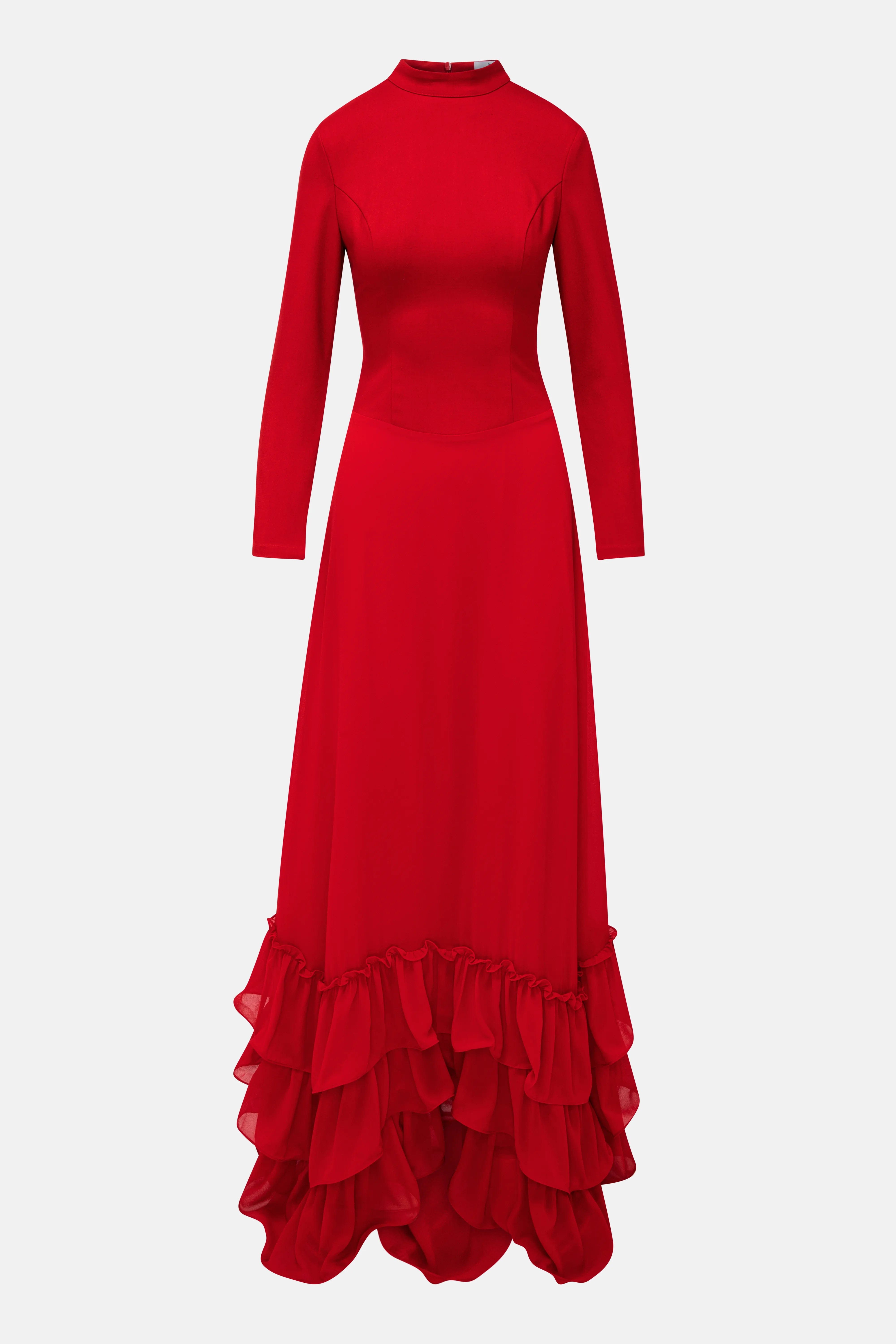 ALB London Evelyn Ruffles Maxi Dress in Red