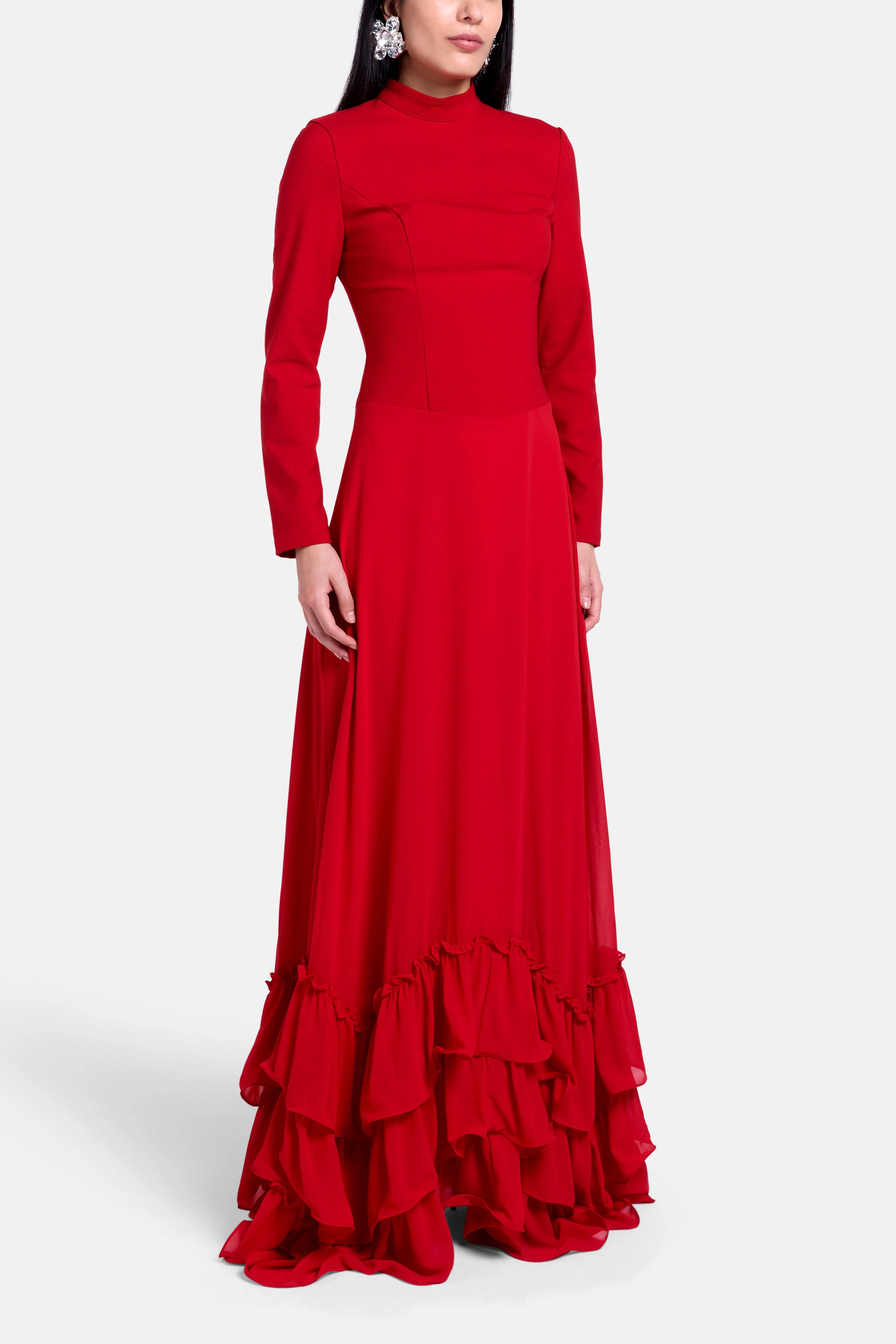 ALB London Evelyn Ruffles Maxi Dress in Red