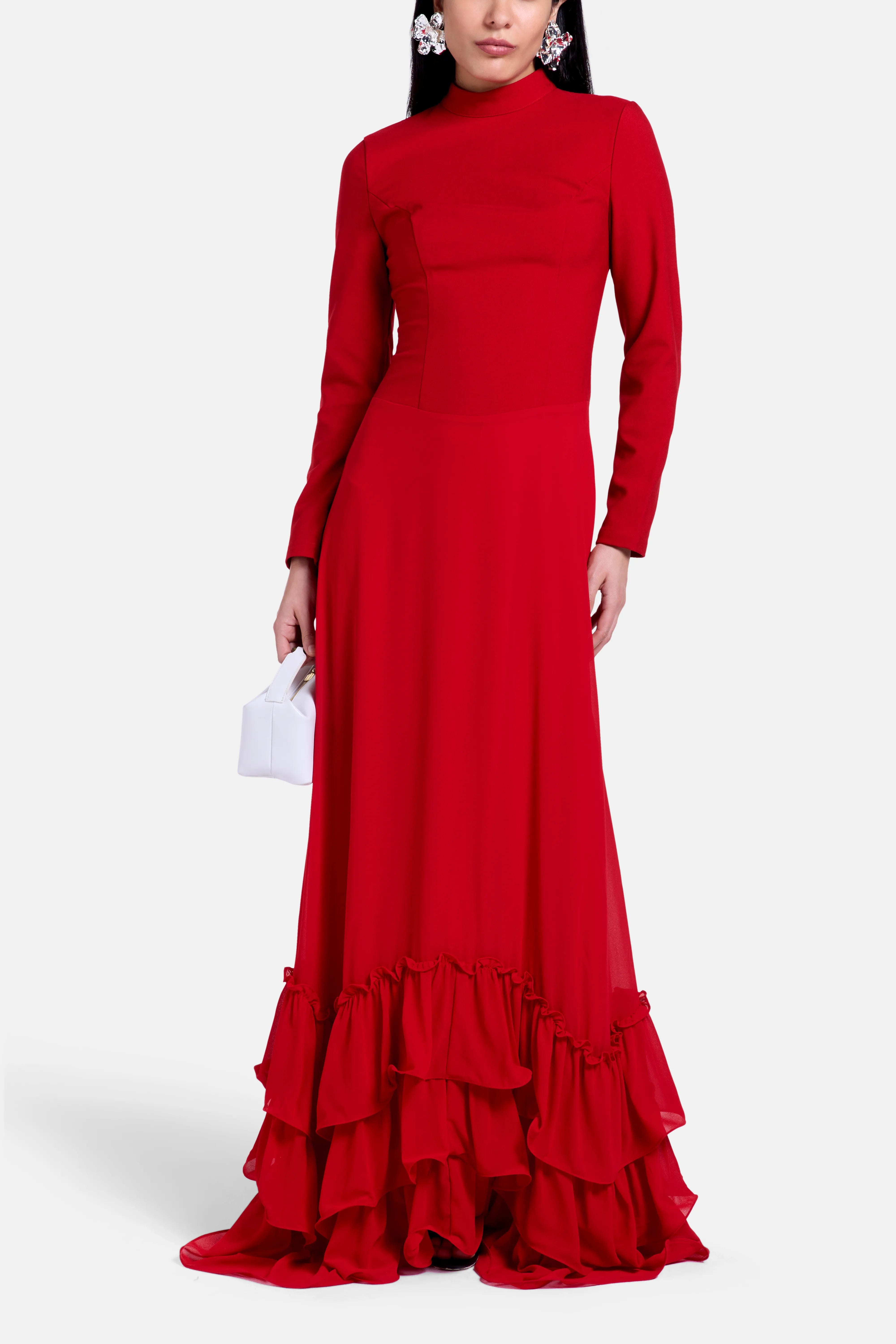ALB London Evelyn Ruffles Maxi Dress in Red