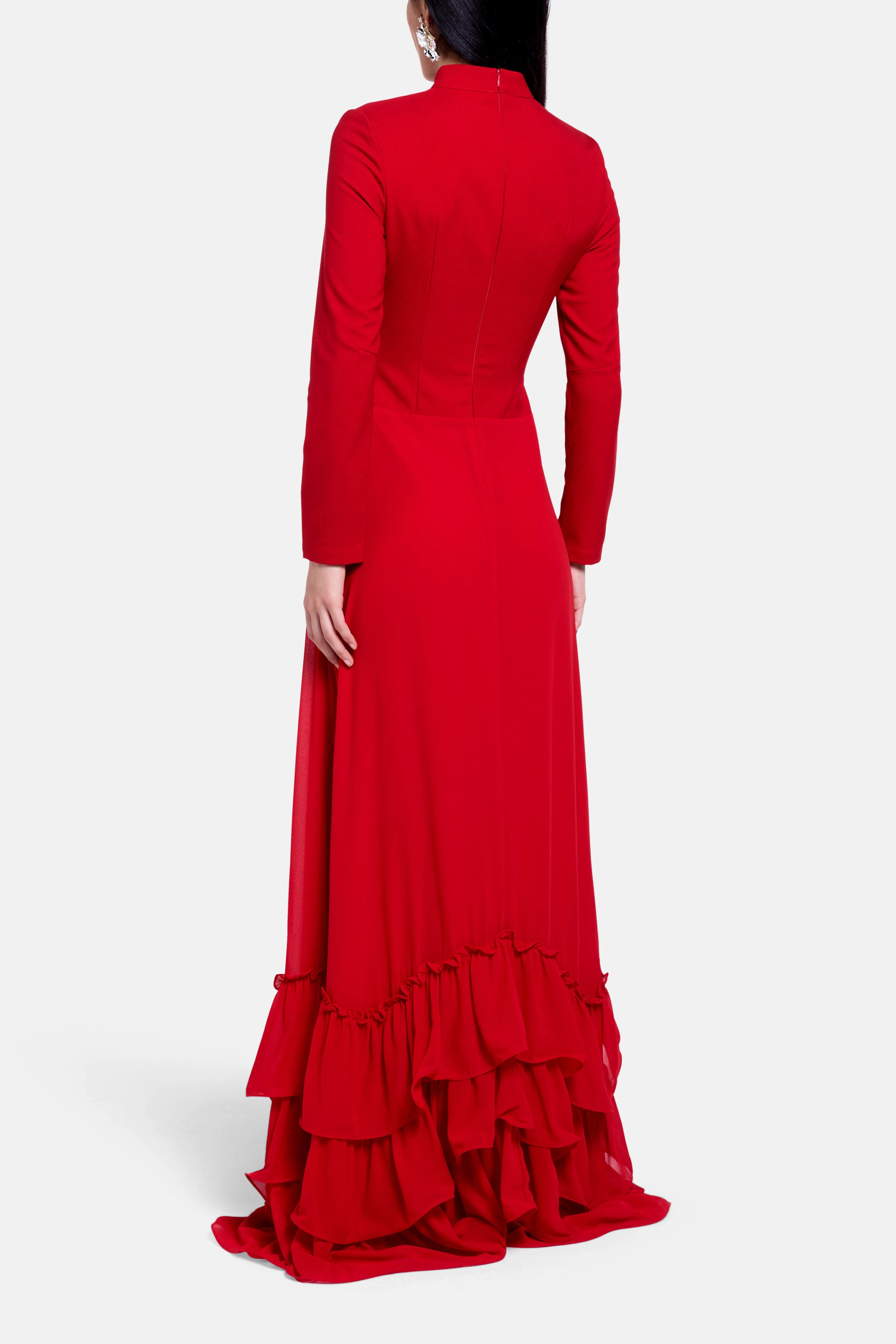 ALB London Evelyn Ruffles Maxi Dress in Red