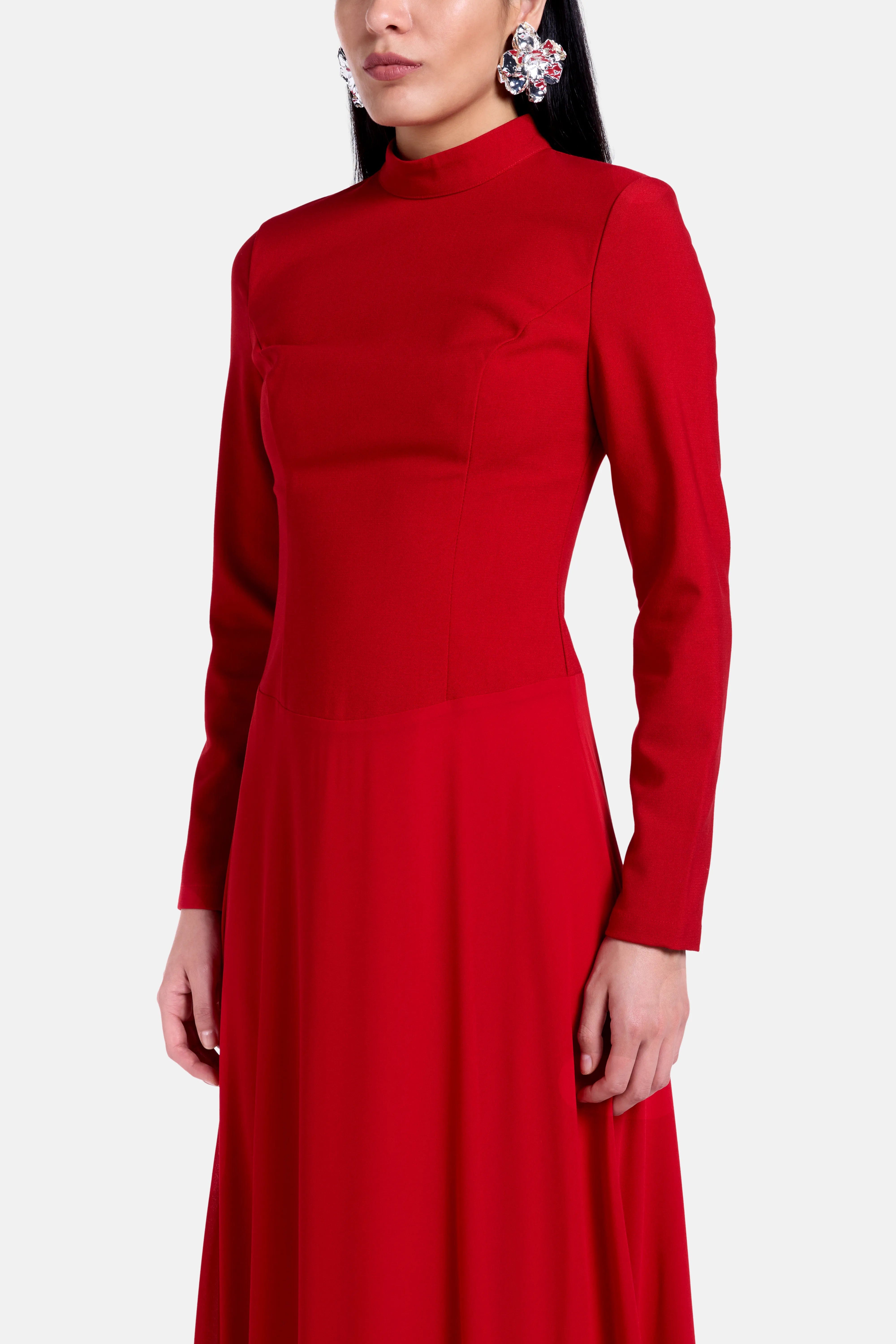 ALB London Evelyn Ruffles Maxi Dress in Red