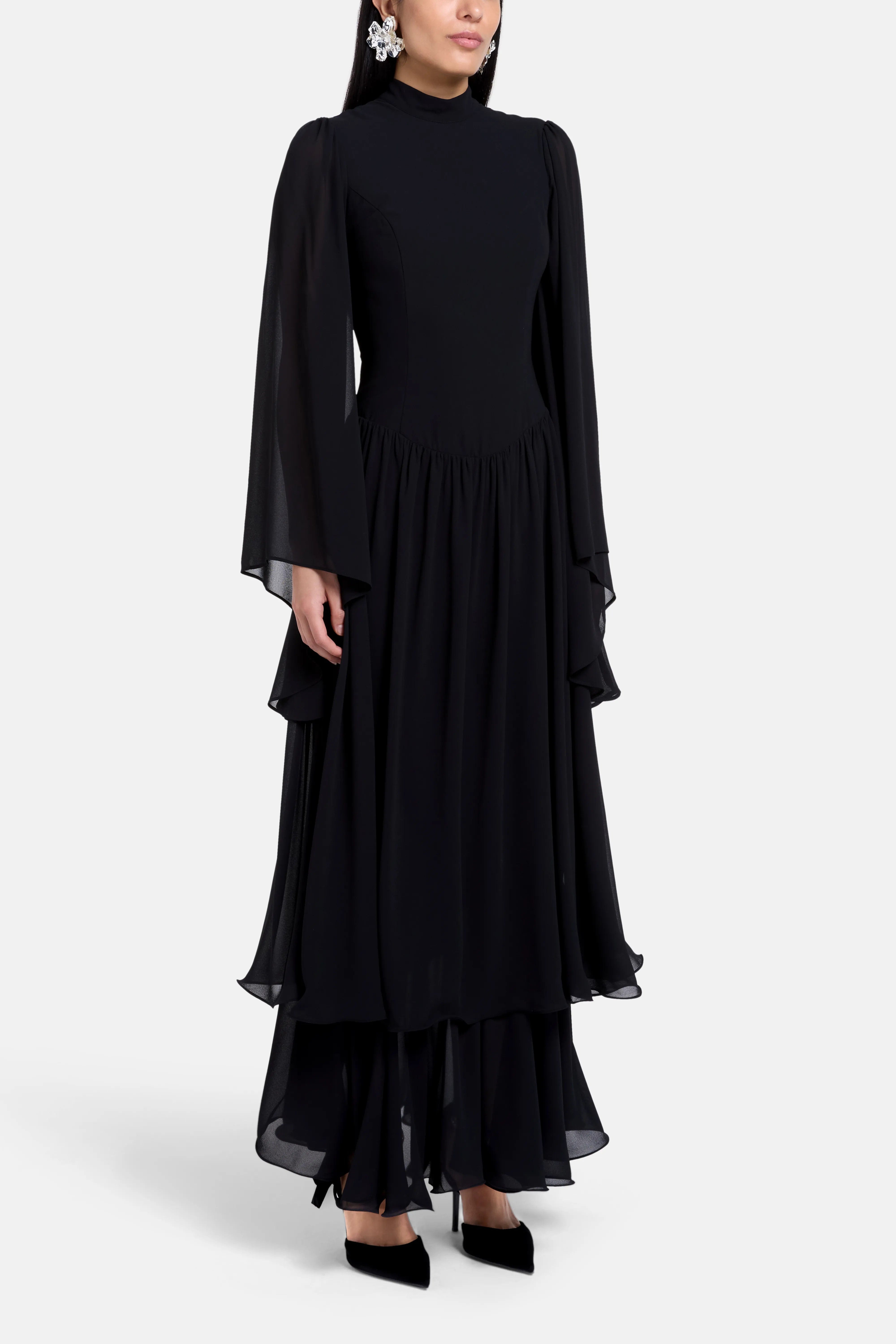 ALB London Emilia Ruffles Maxi Dress in Black