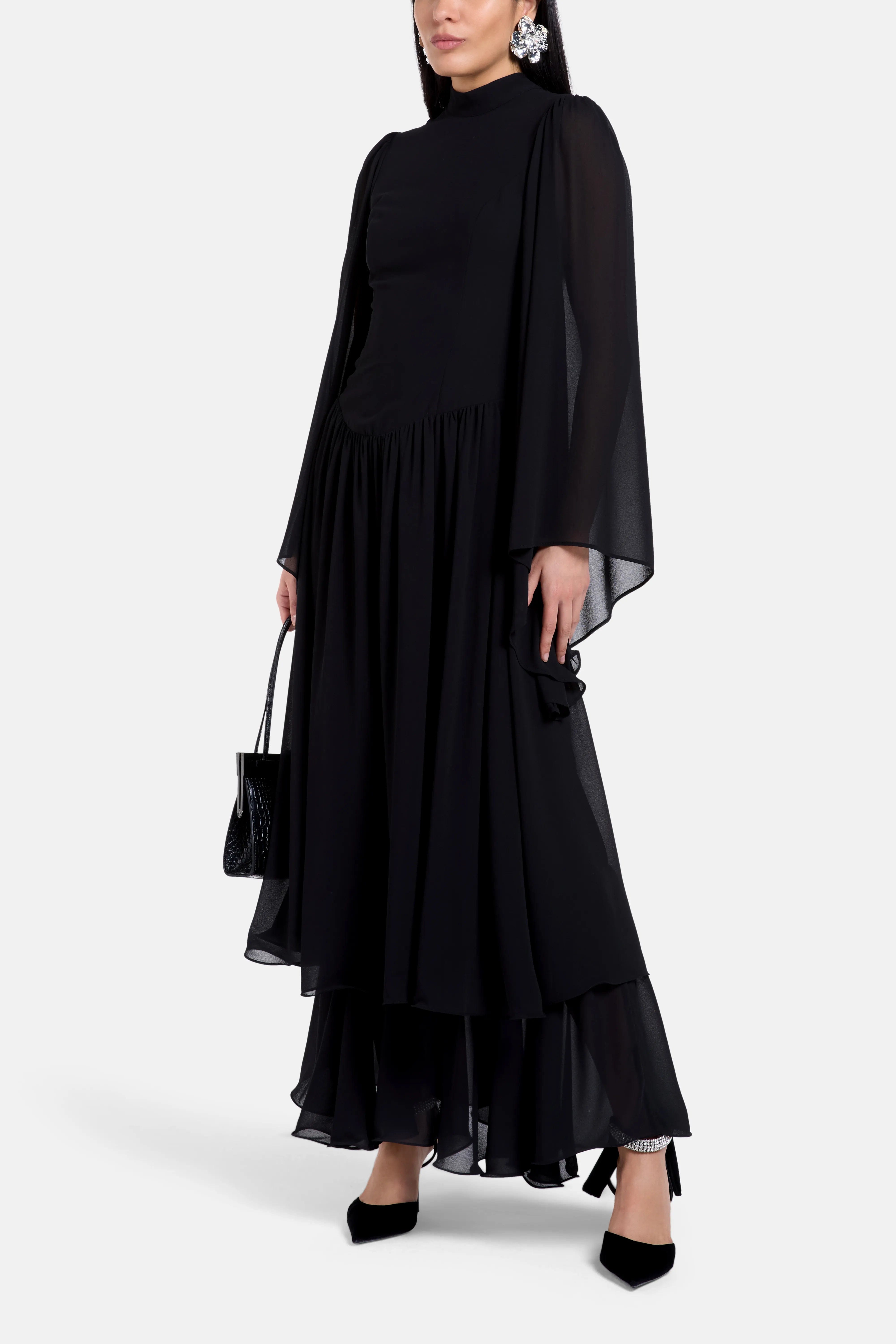 ALB London Emilia Ruffles Maxi Dress in Black