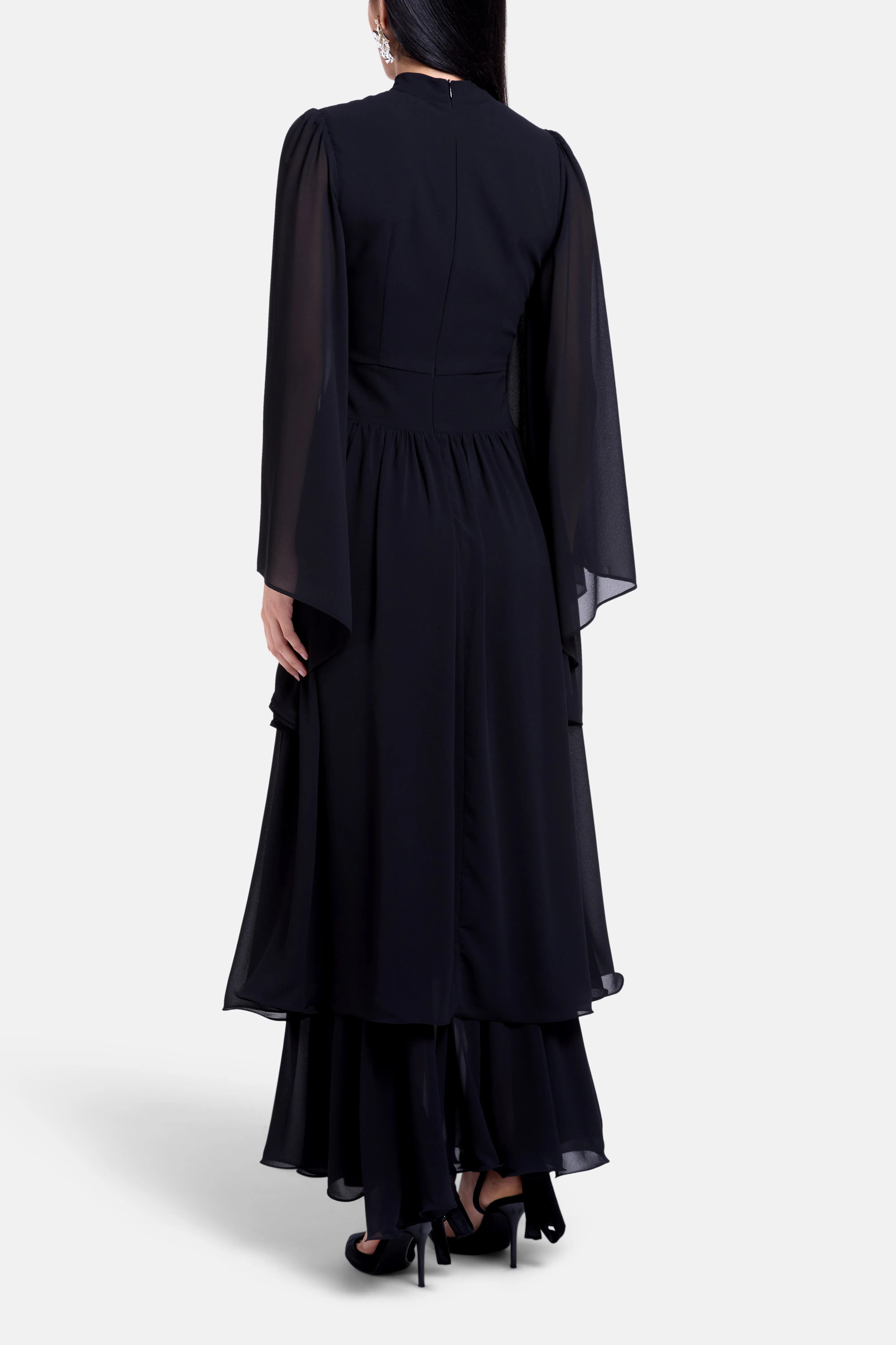 ALB London Emilia Ruffles Maxi Dress in Black