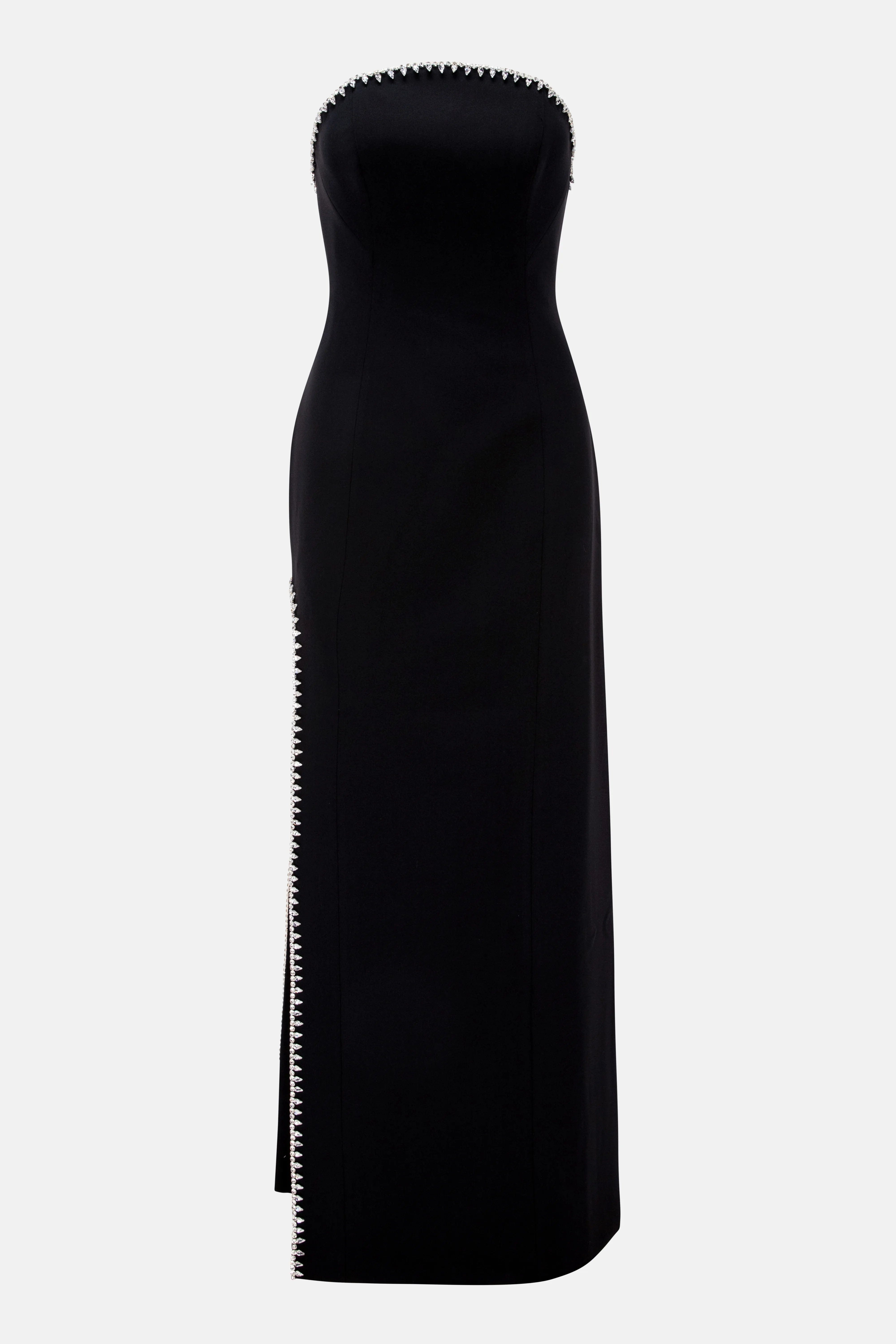 COPURS Bela Thigh Slit Crystal Embellished Evening Dress in Black