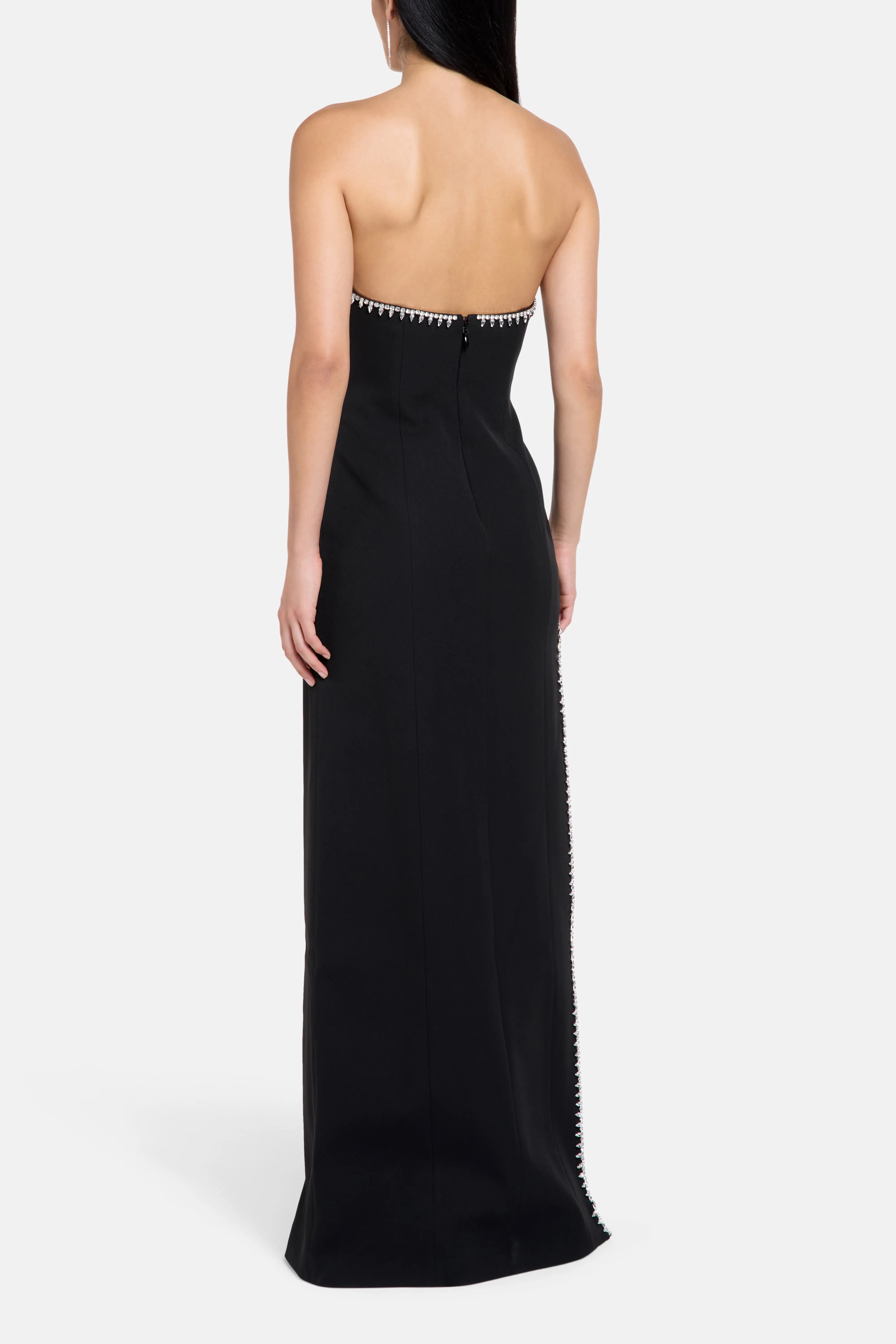 COPURS Bela Thigh Slit Crystal Embellished Evening Dress in Black