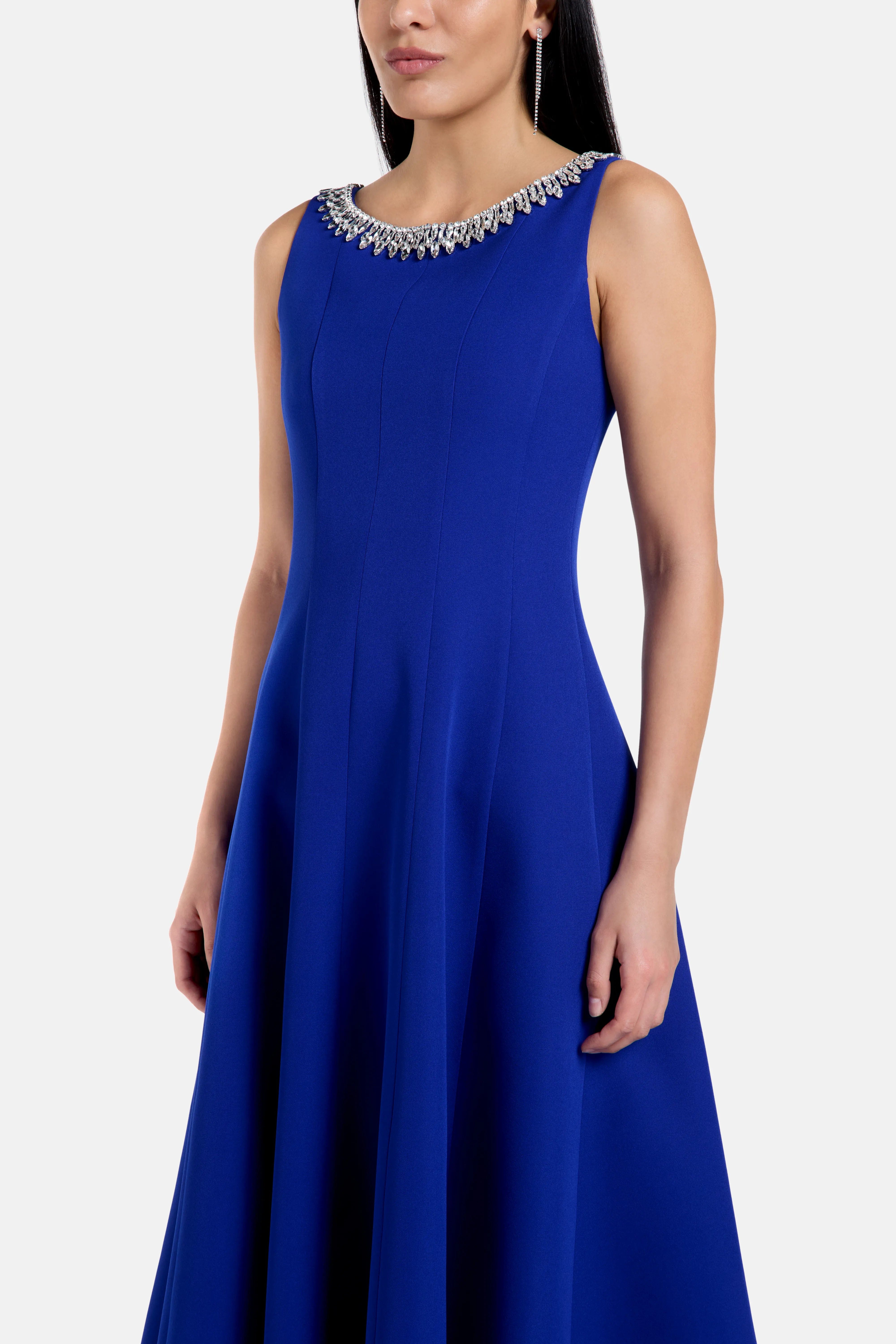 COPURS Isella Crystal Embellished Sleeveless Evening Dress in Blue