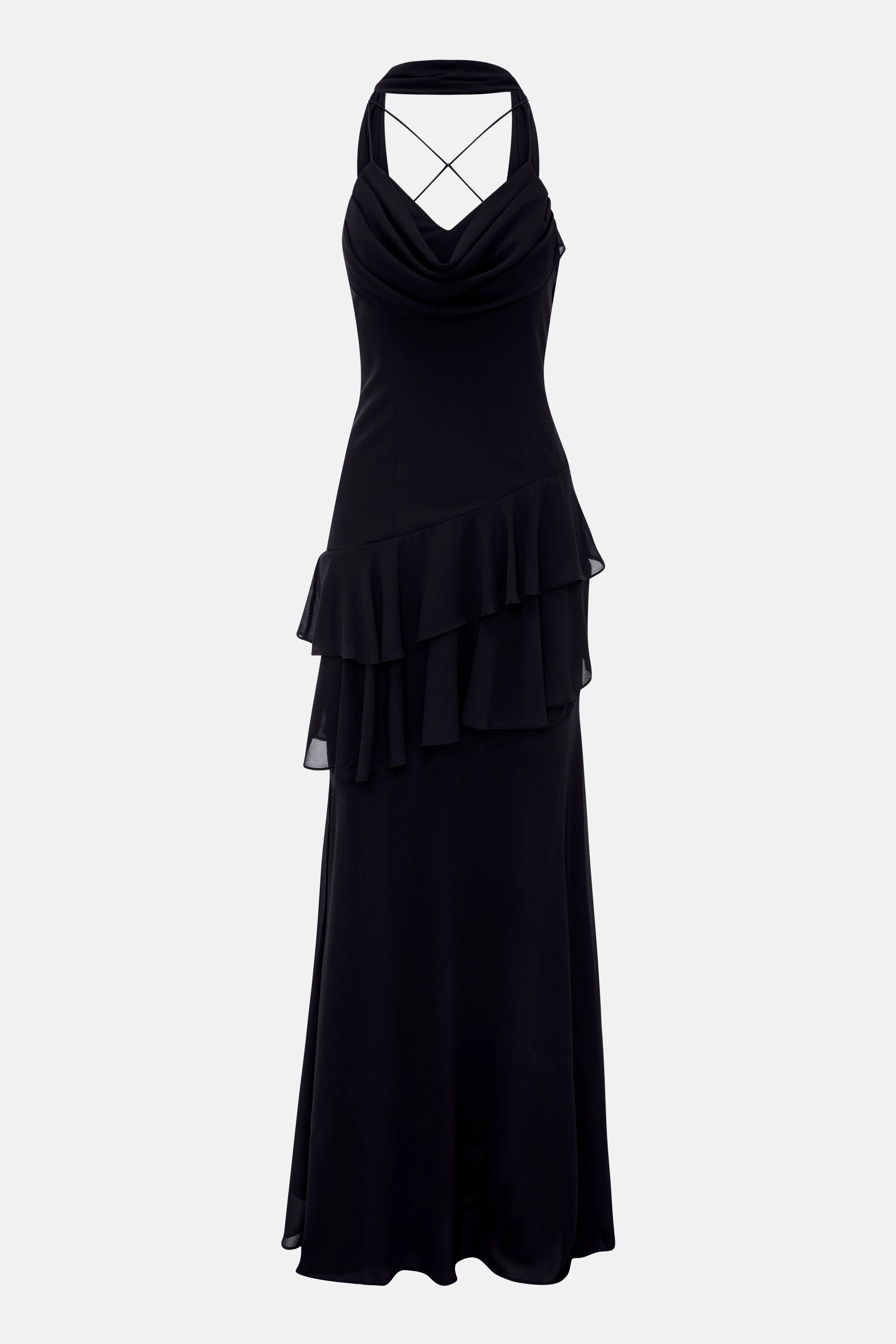 ALB London Juliet Slip Maxi Dress In Black With Scarf