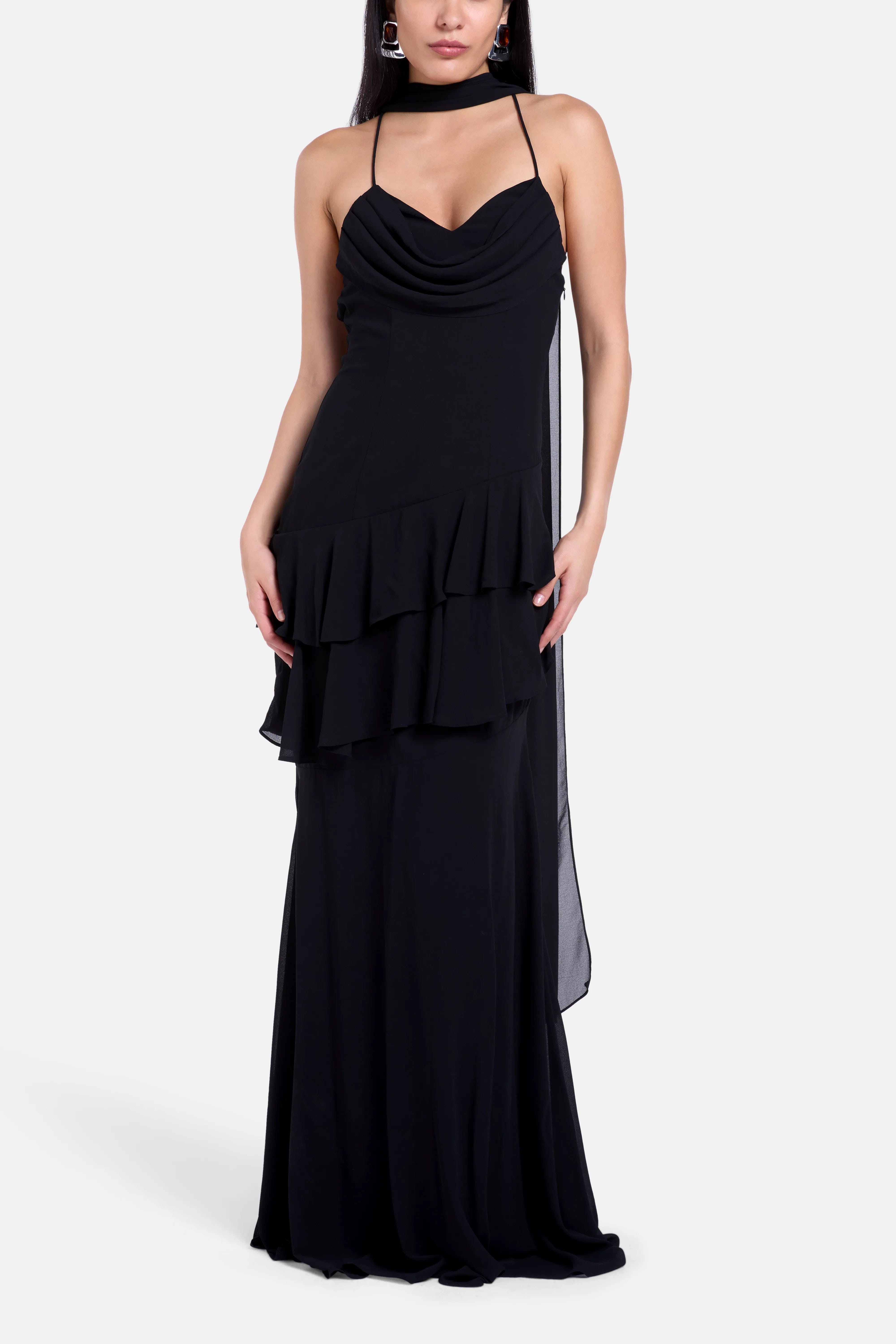 ALB London Juliet Slip Maxi Dress In Black With Scarf