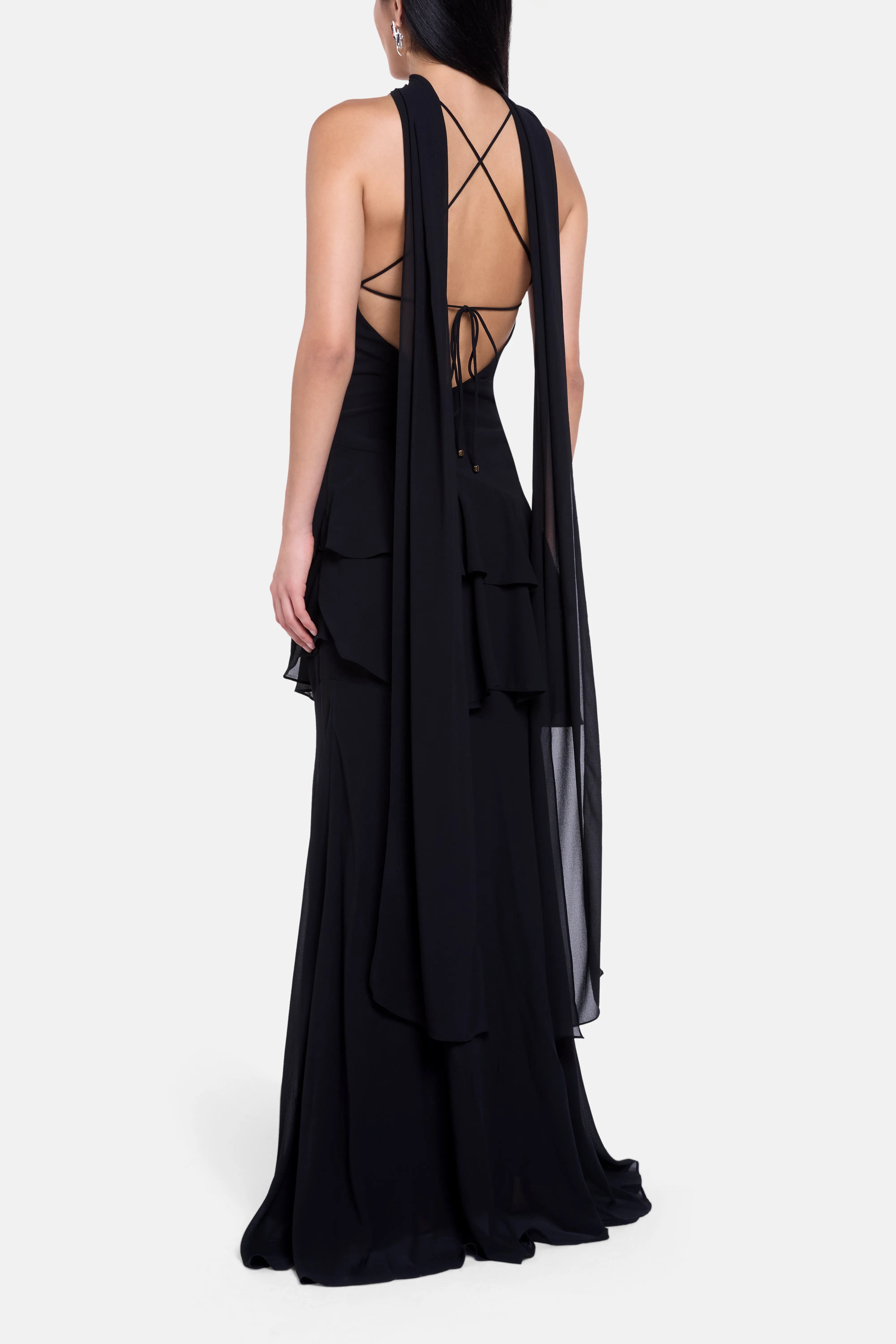 ALB London Juliet Slip Maxi Dress In Black With Scarf