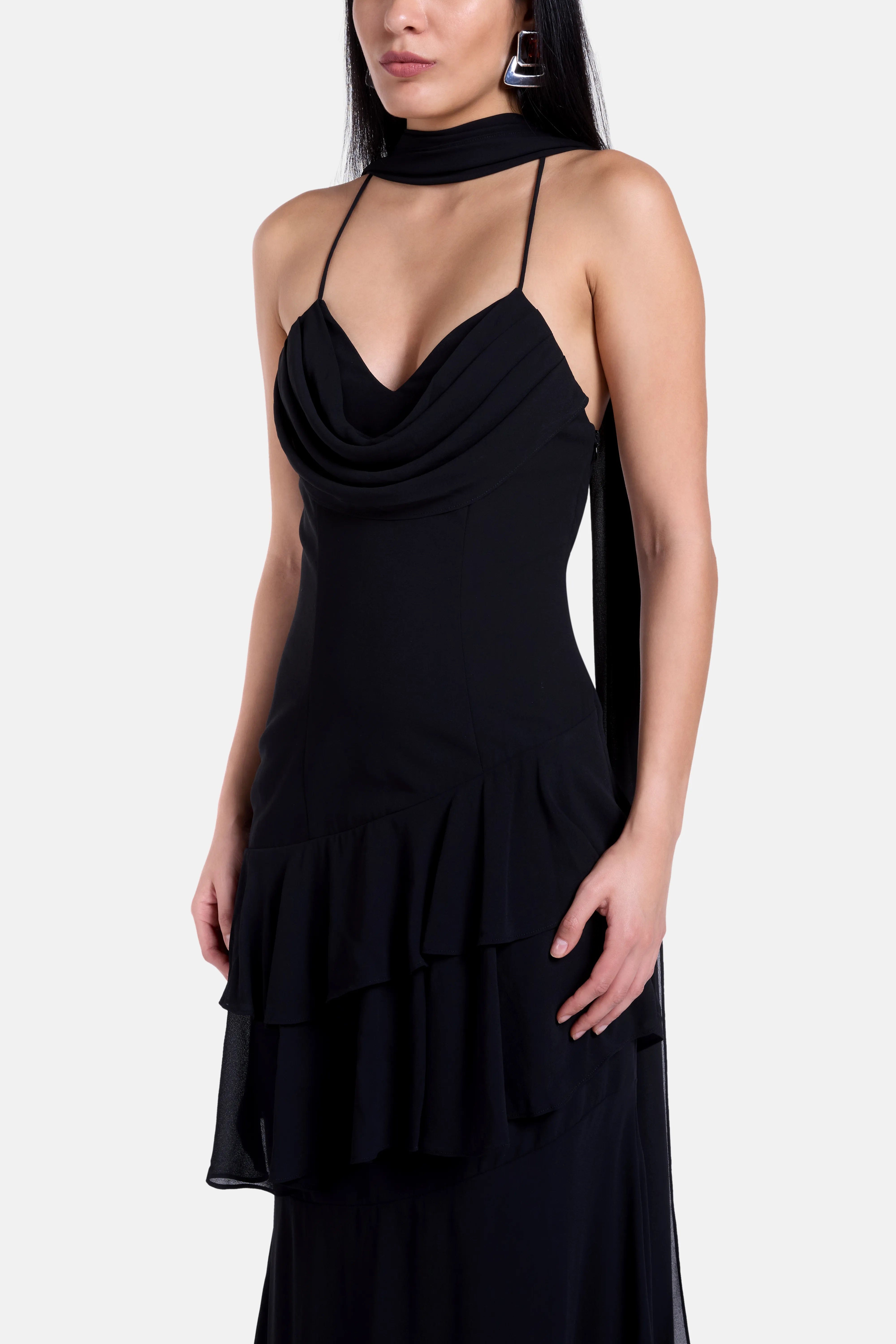 ALB London Juliet Slip Maxi Dress In Black With Scarf