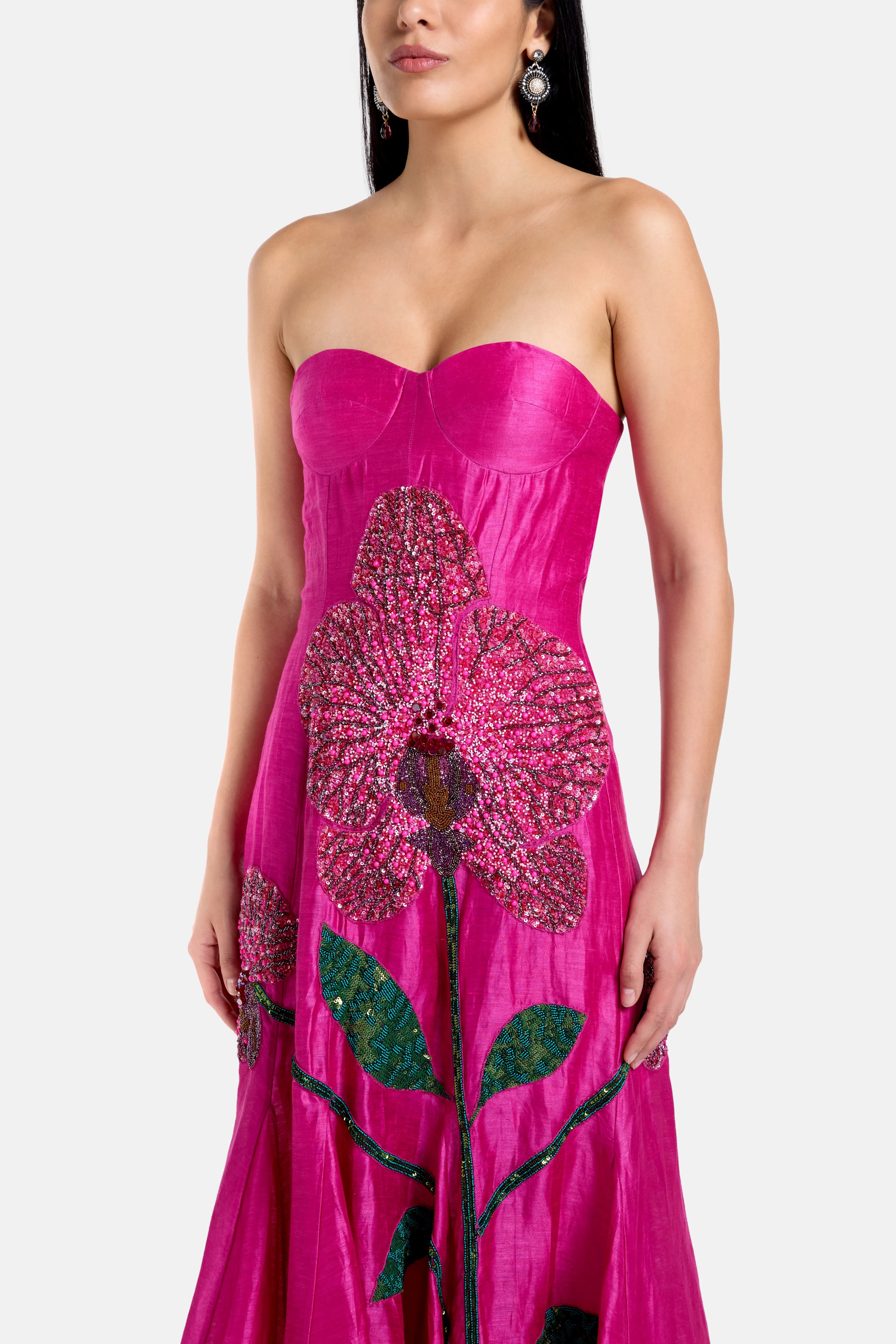LA FUORI Orchid Floral Print Embroidered Maxi Dress In Pink