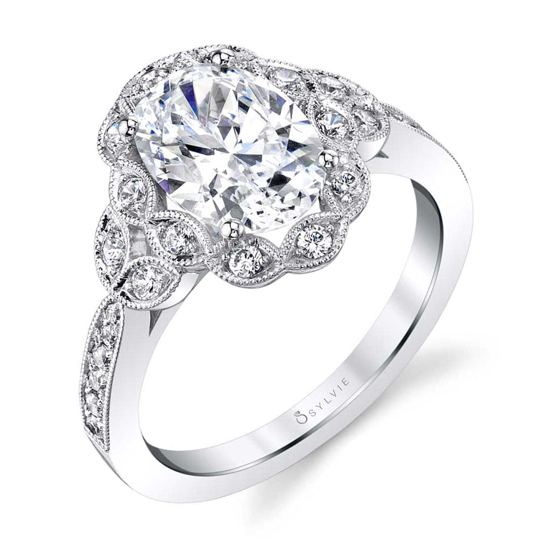 Sylvie Oval Cut Floral Engagement Ring
