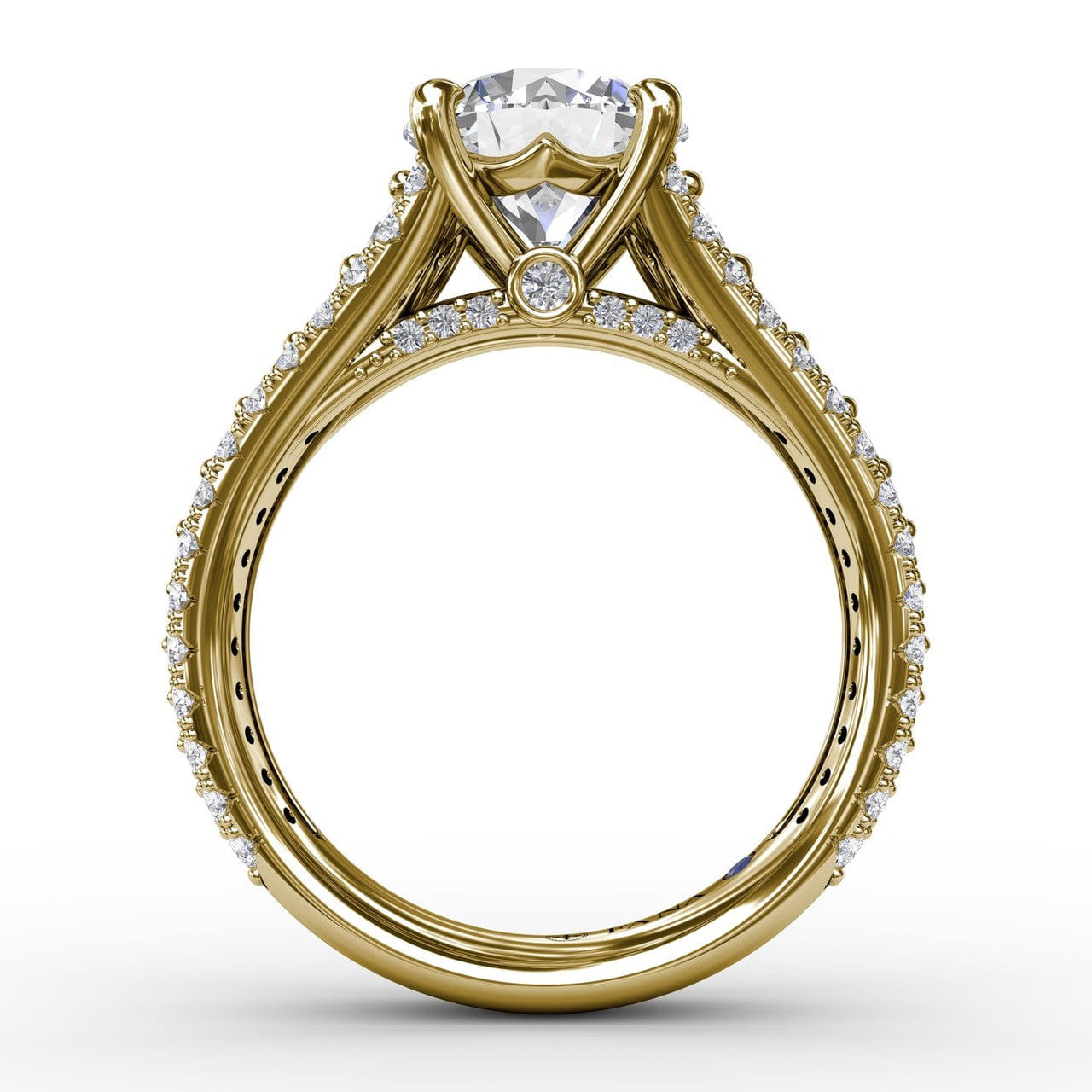 Fana Classic Round Diamond Solitaire Engagement Ring With Triple-Row Diamond Shank