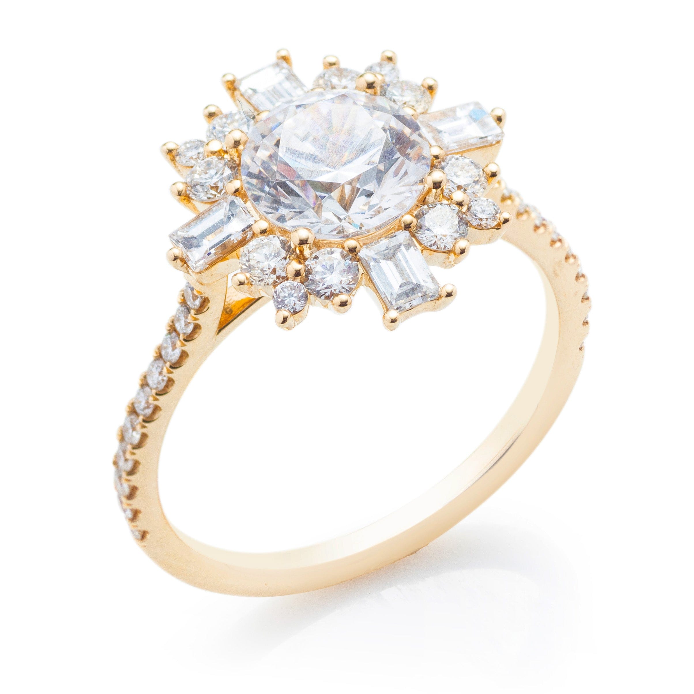 Classique Creations Round Diamond Sunburst Halo Engagement Ring