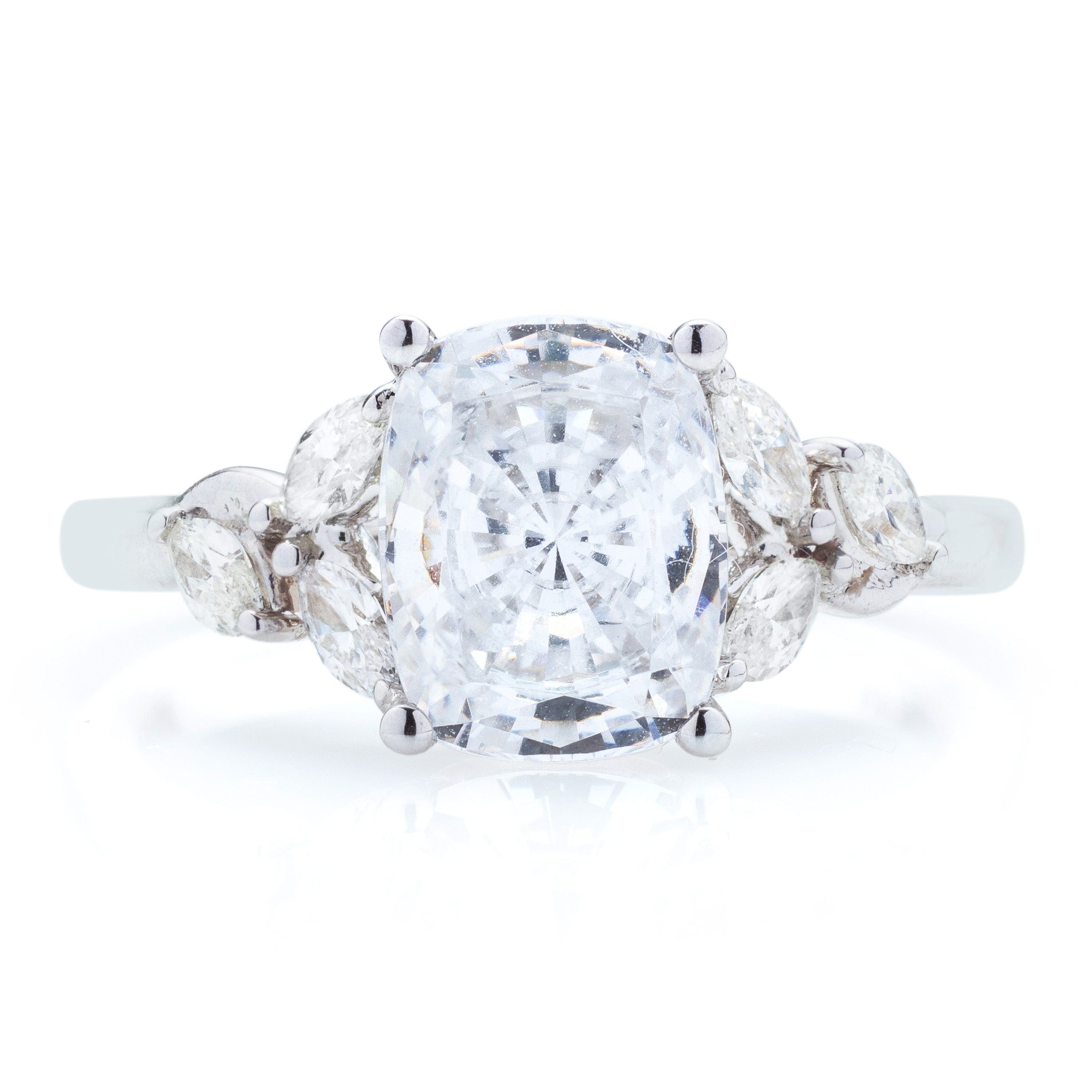 Classique Creations Cushion Diamond Marquise Sidestone Engagement Ring