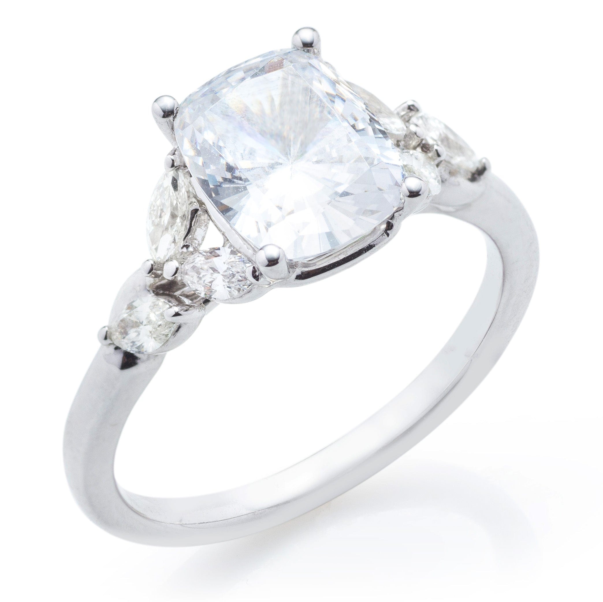Classique Creations Cushion Diamond Marquise Sidestone Engagement Ring