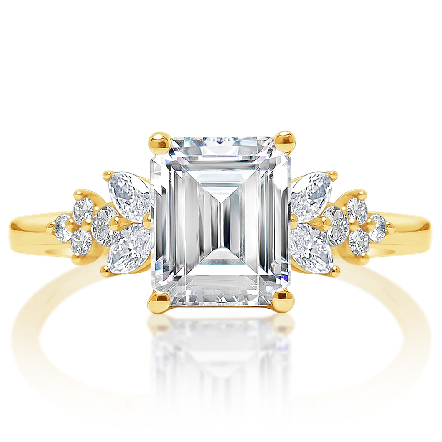 Classique Creations Emerald Diamond Marquise and Round Cluster Engagement Ring