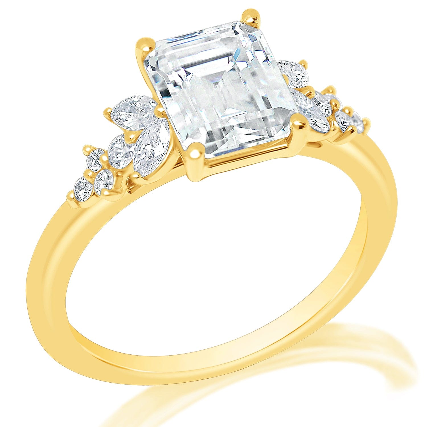 Classique Creations Emerald Diamond Marquise and Round Cluster Engagement Ring