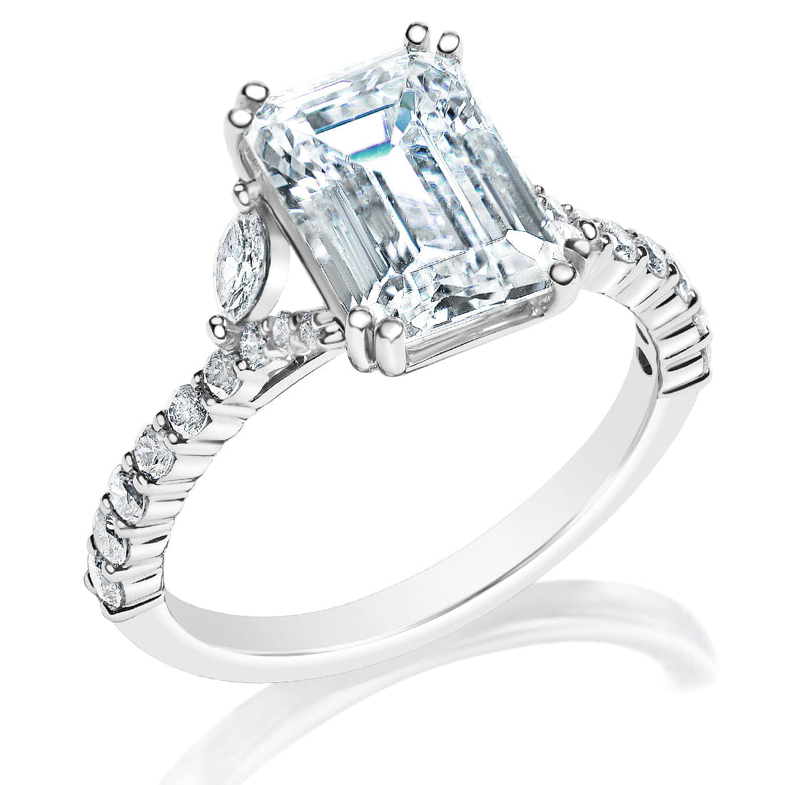 Classique Creations Emerald Diamond Marquise Split Shank Engagement Ring
