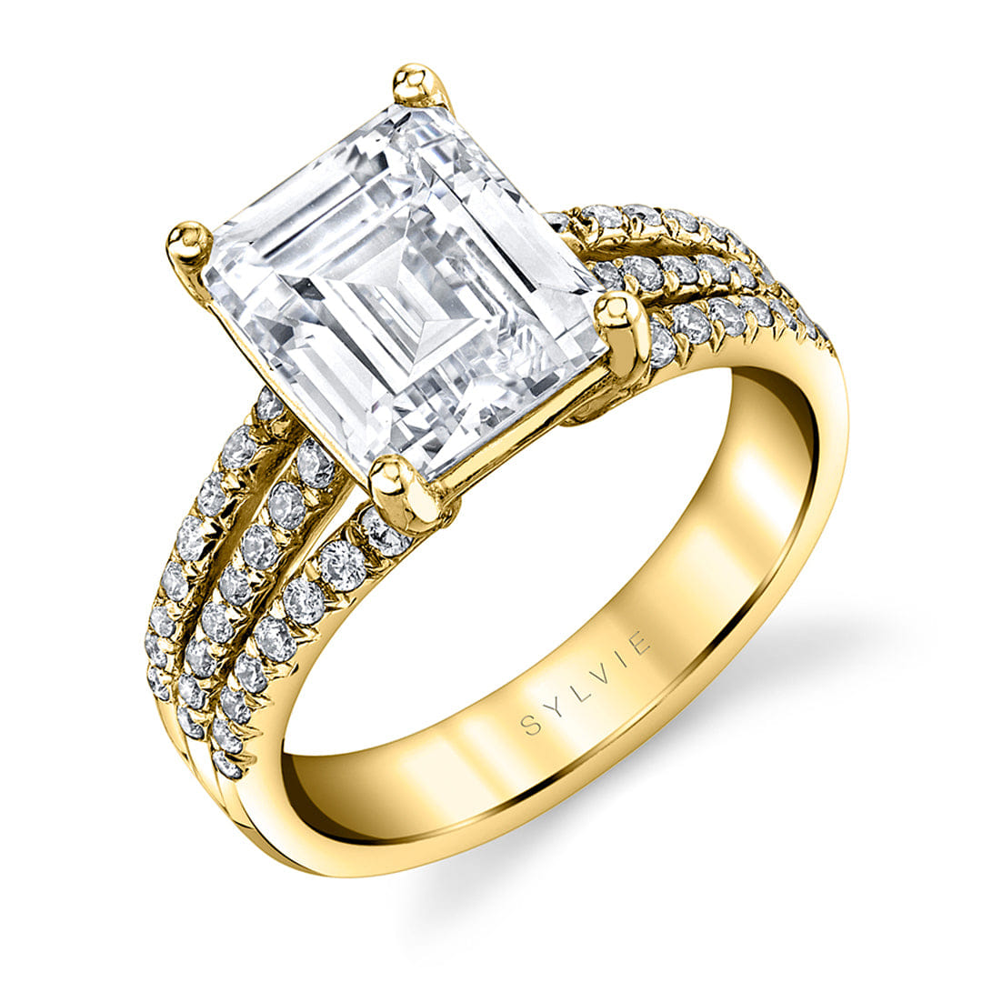 Sylvie Emerald Cut Split Shank Engagement Ring
