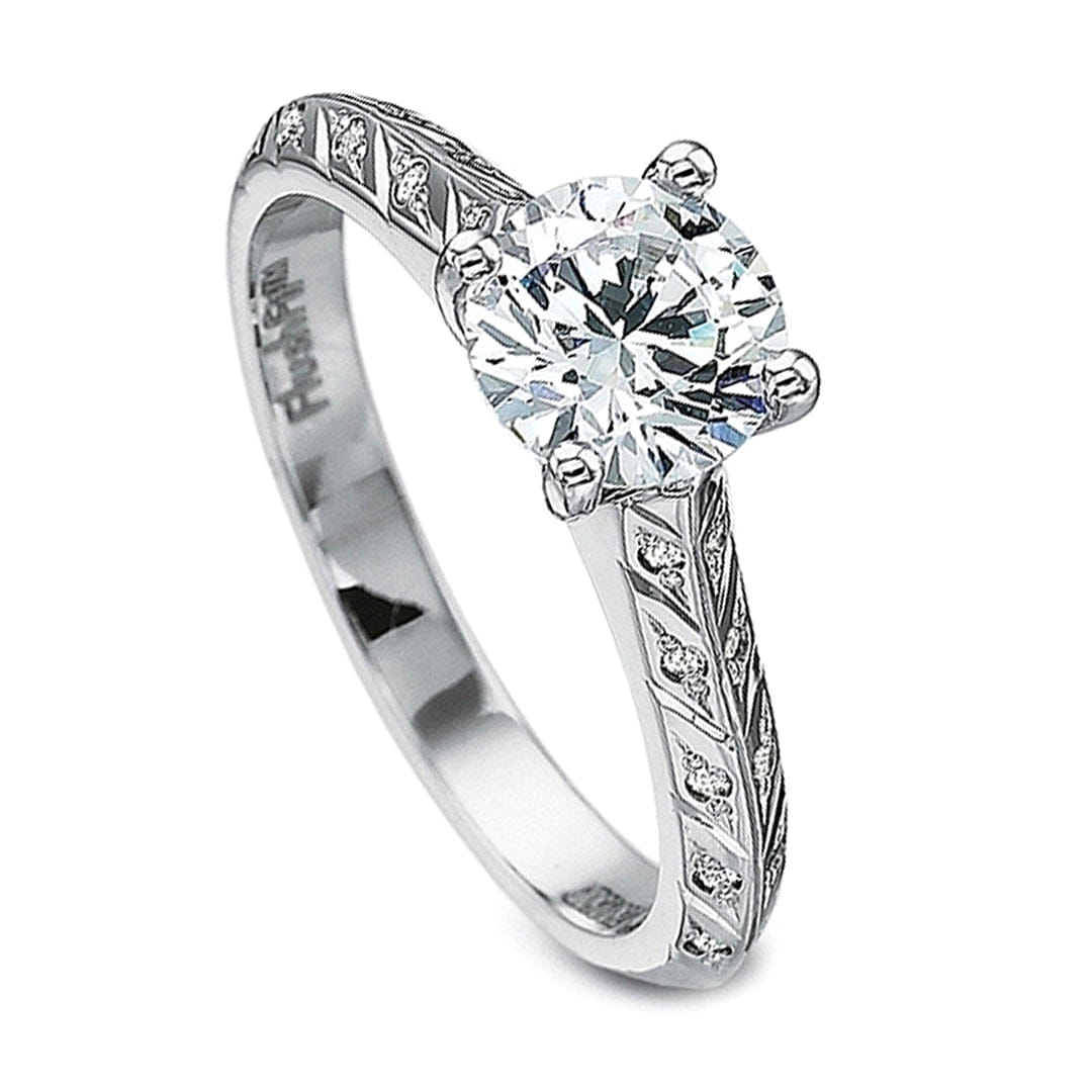 Precision Set Leaf Pattern Diamond Engagement Ring