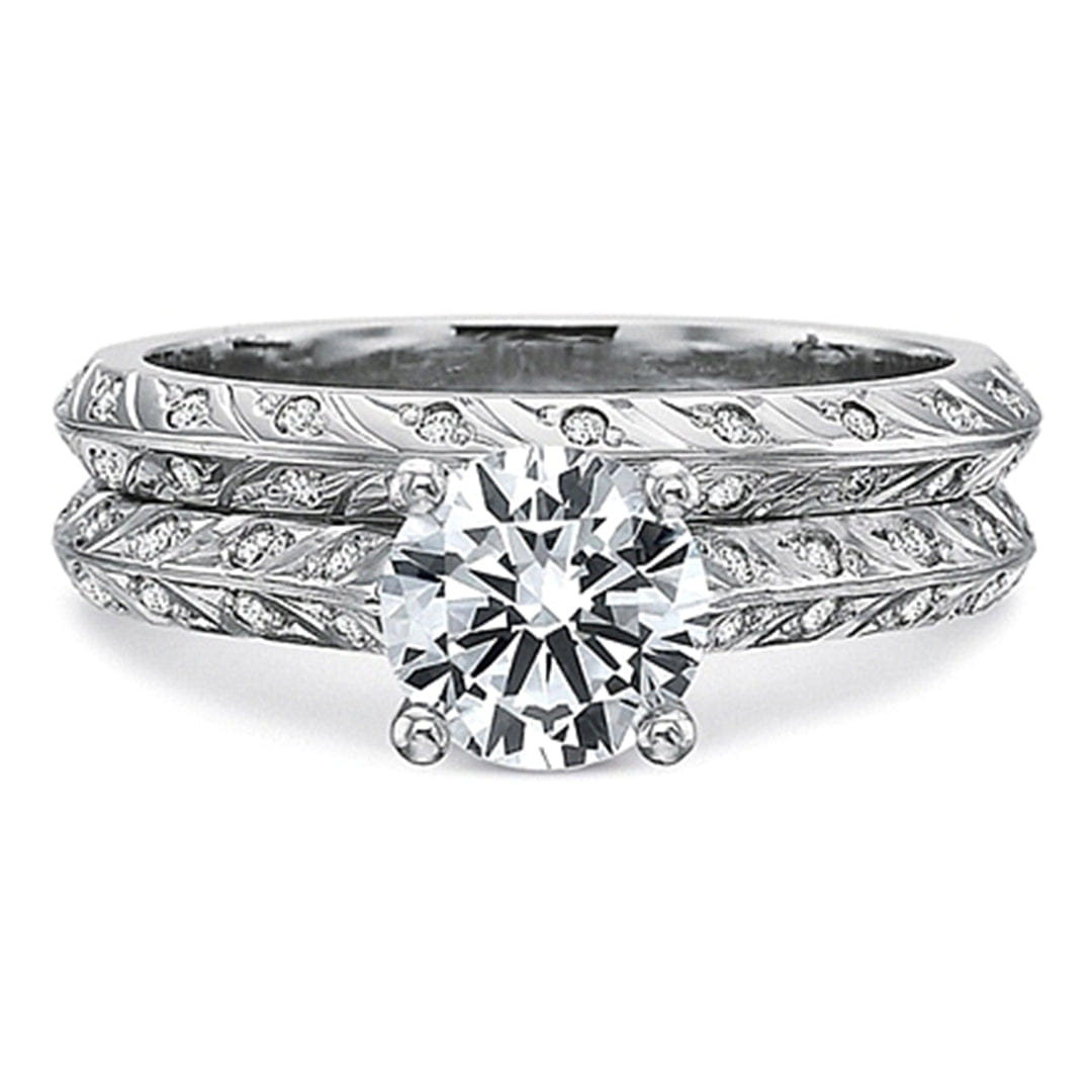 Precision Set Leaf Pattern Diamond Engagement Ring