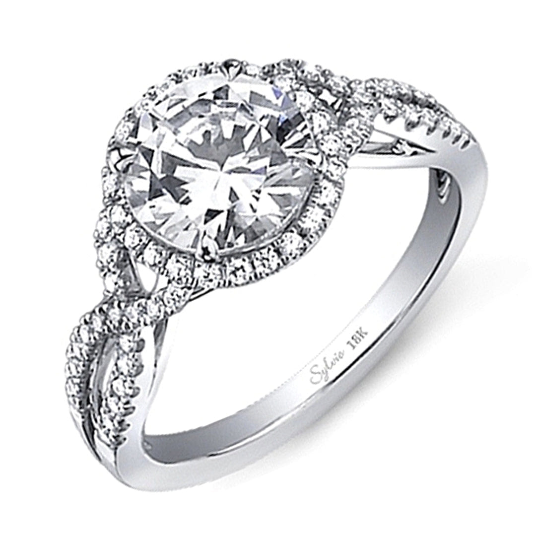 Sylvie Twist Shank Halo Diamond Engagement Ring