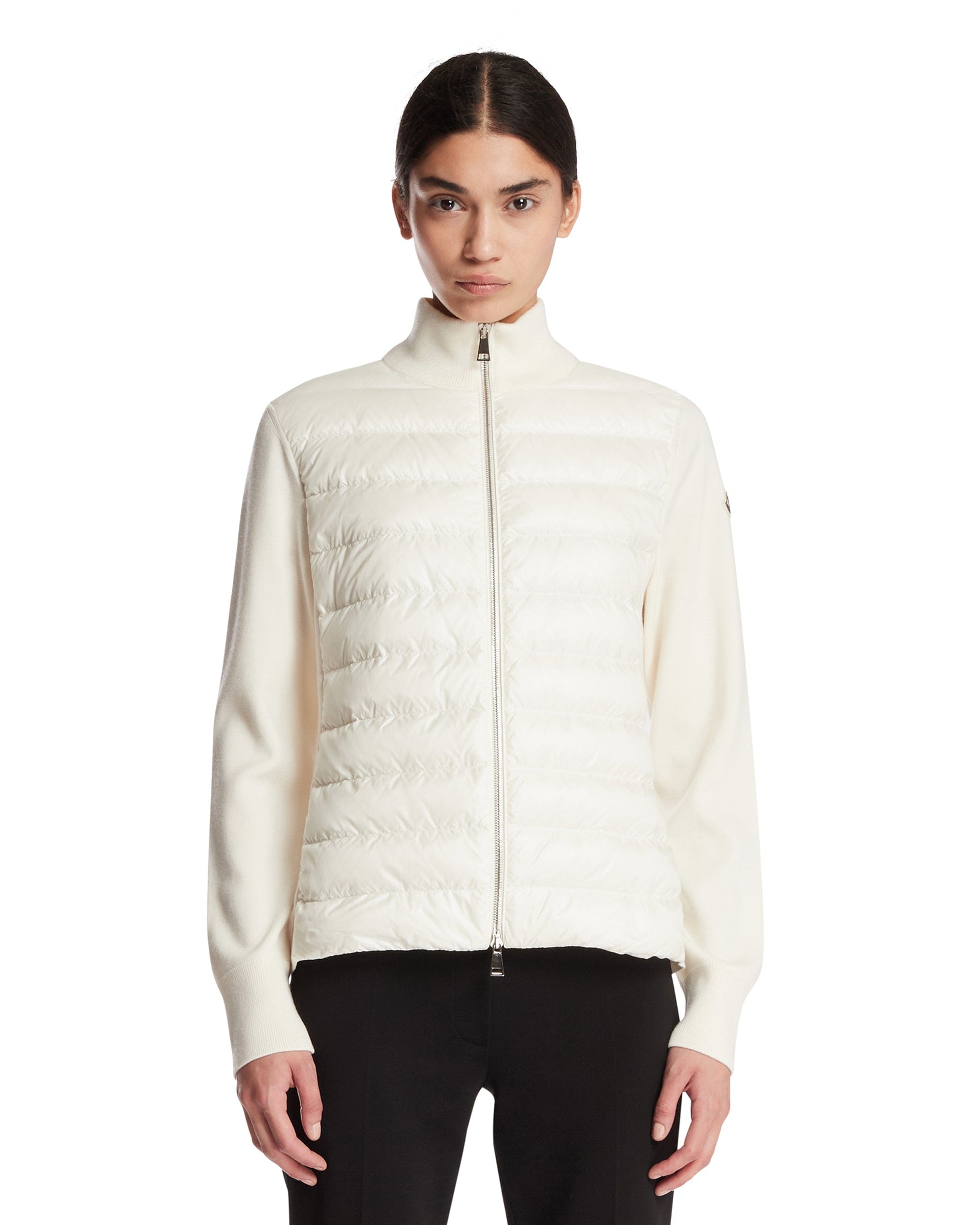 Moncler Cardigan Con Imbottitura E Lana Bianco