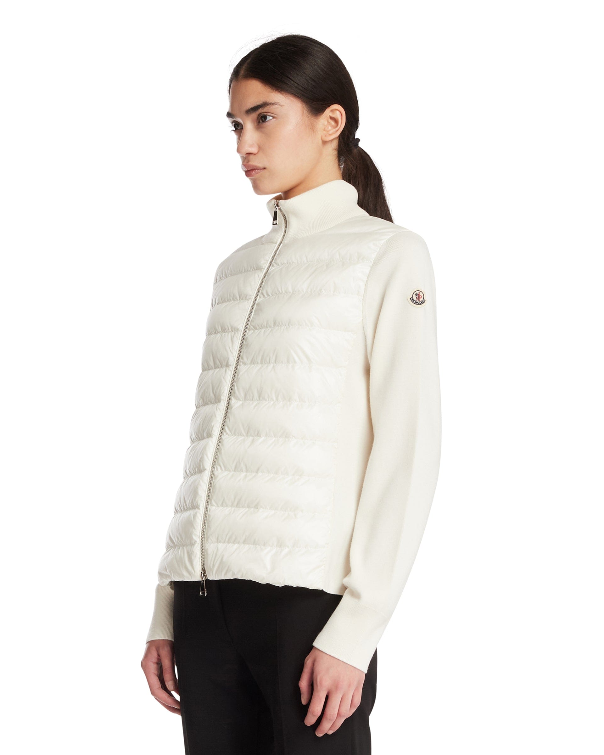 Moncler Cardigan Con Imbottitura E Lana Bianco