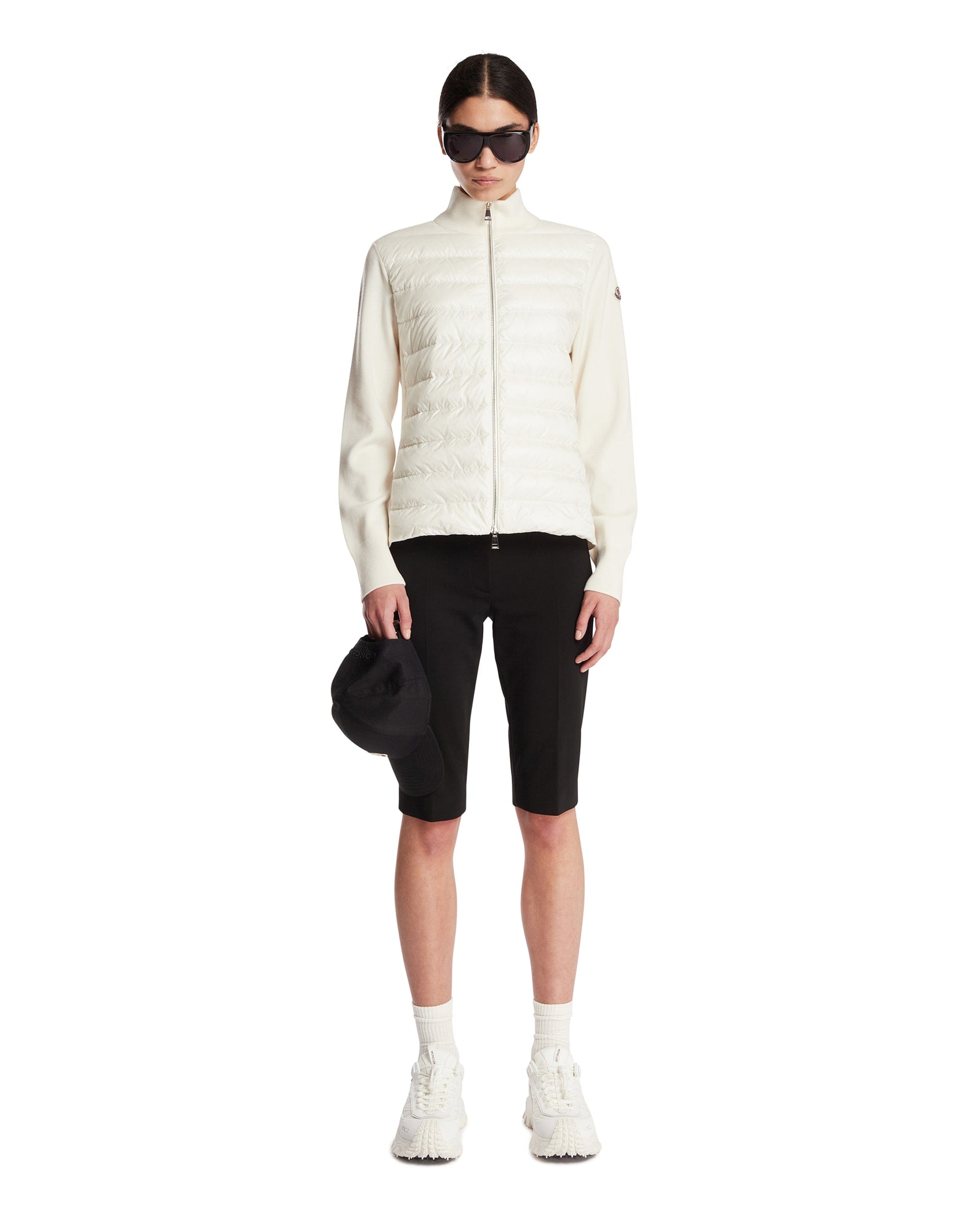 Moncler Cardigan Con Imbottitura E Lana Bianco